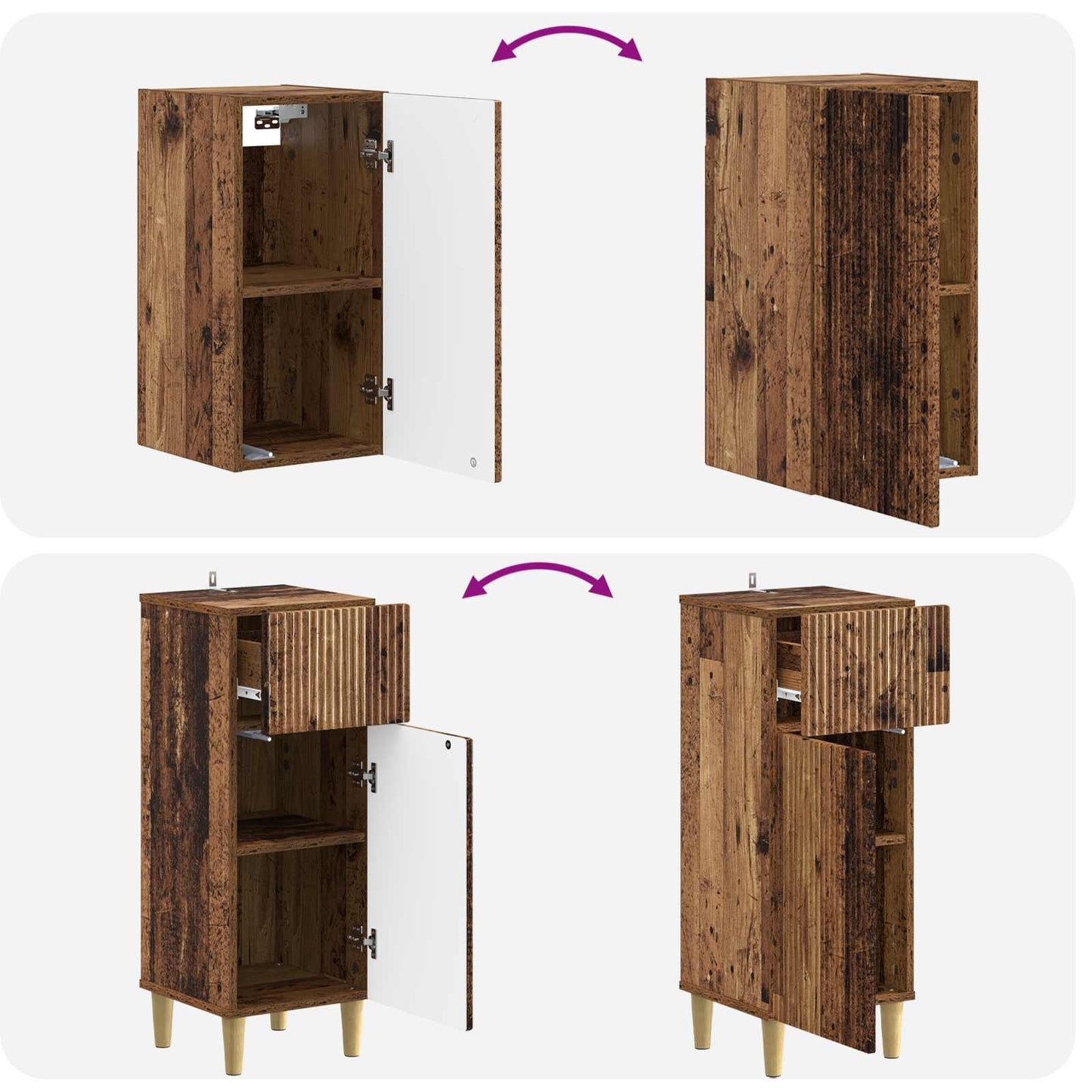 4 Piece Bathroom Cabinet Set ARNHEM Old Wood Engineered Wood