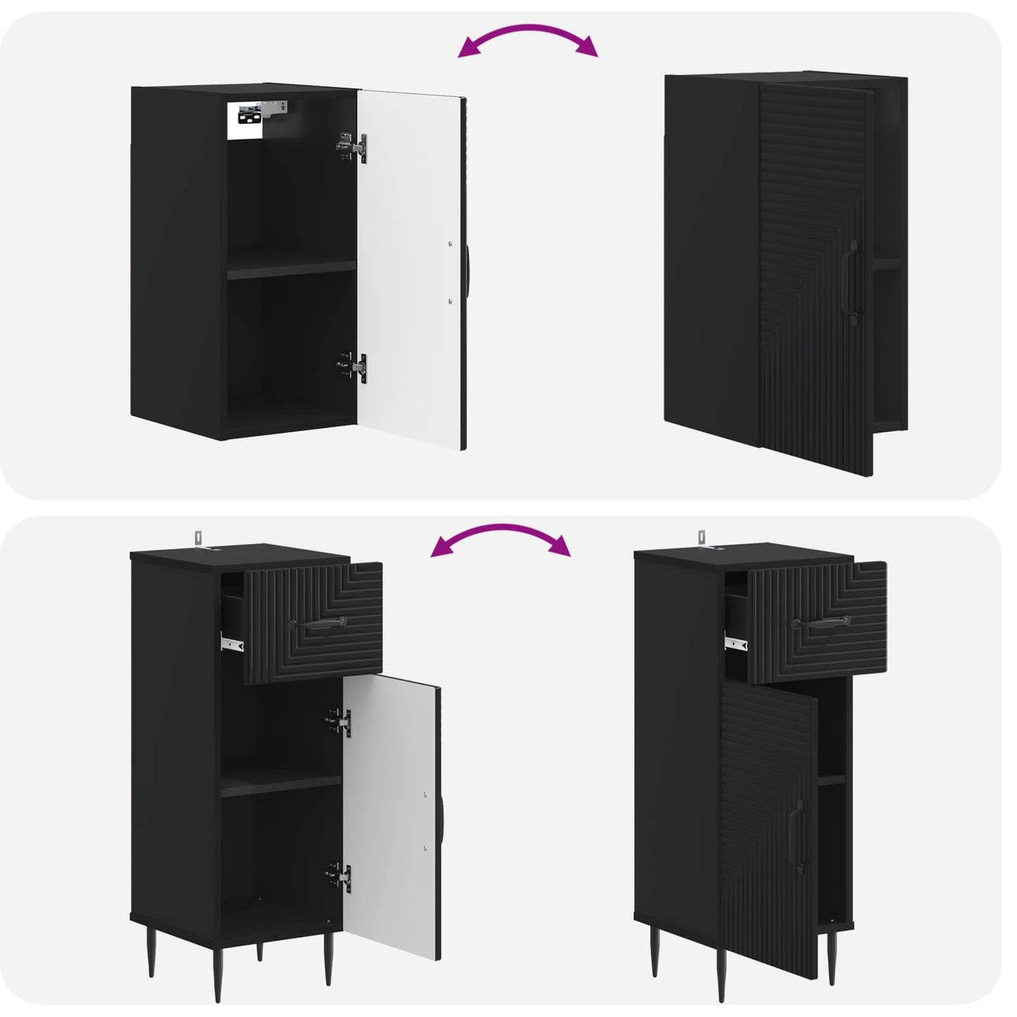 4 Piece Bathroom Cabinet Set HAARLEM Black Engineered Wood