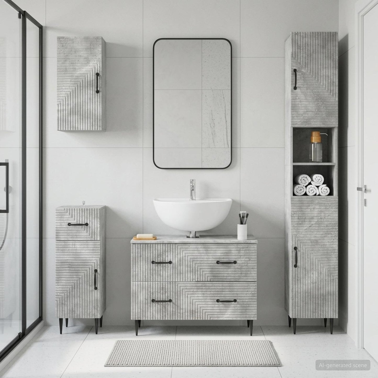 4 Piece Bathroom Cabinet Set HAARLEM Concrete Grey