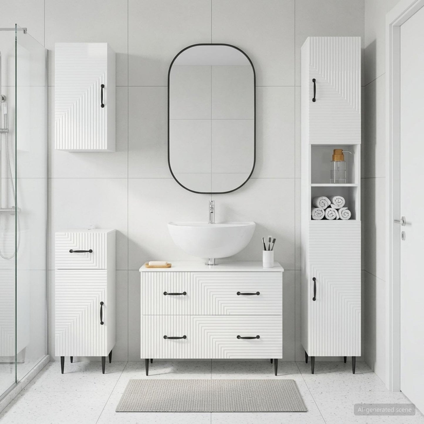 4 Piece Bathroom Cabinet Set HAARLEM High Gloss White