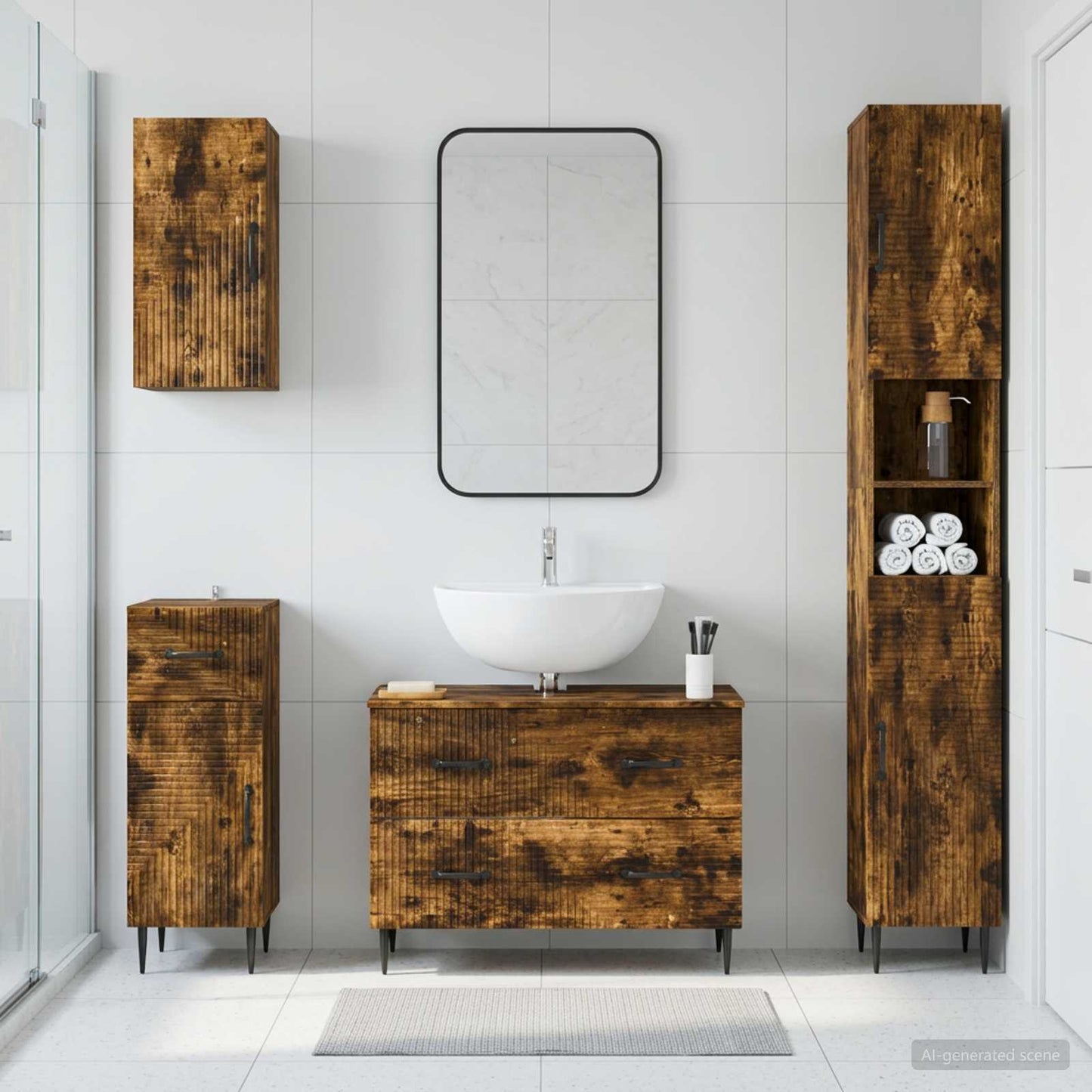 4 Piece Bathroom Cabinet Set HAARLEM Smoked Oak Engineered Wood