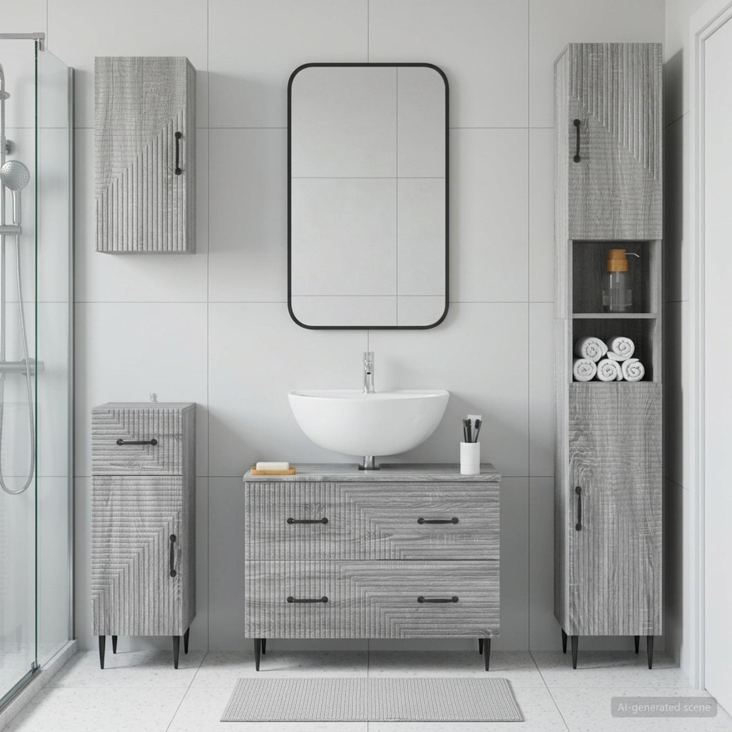 4 Piece Bathroom Cabinet Set HAARLEM Grey Sonoma