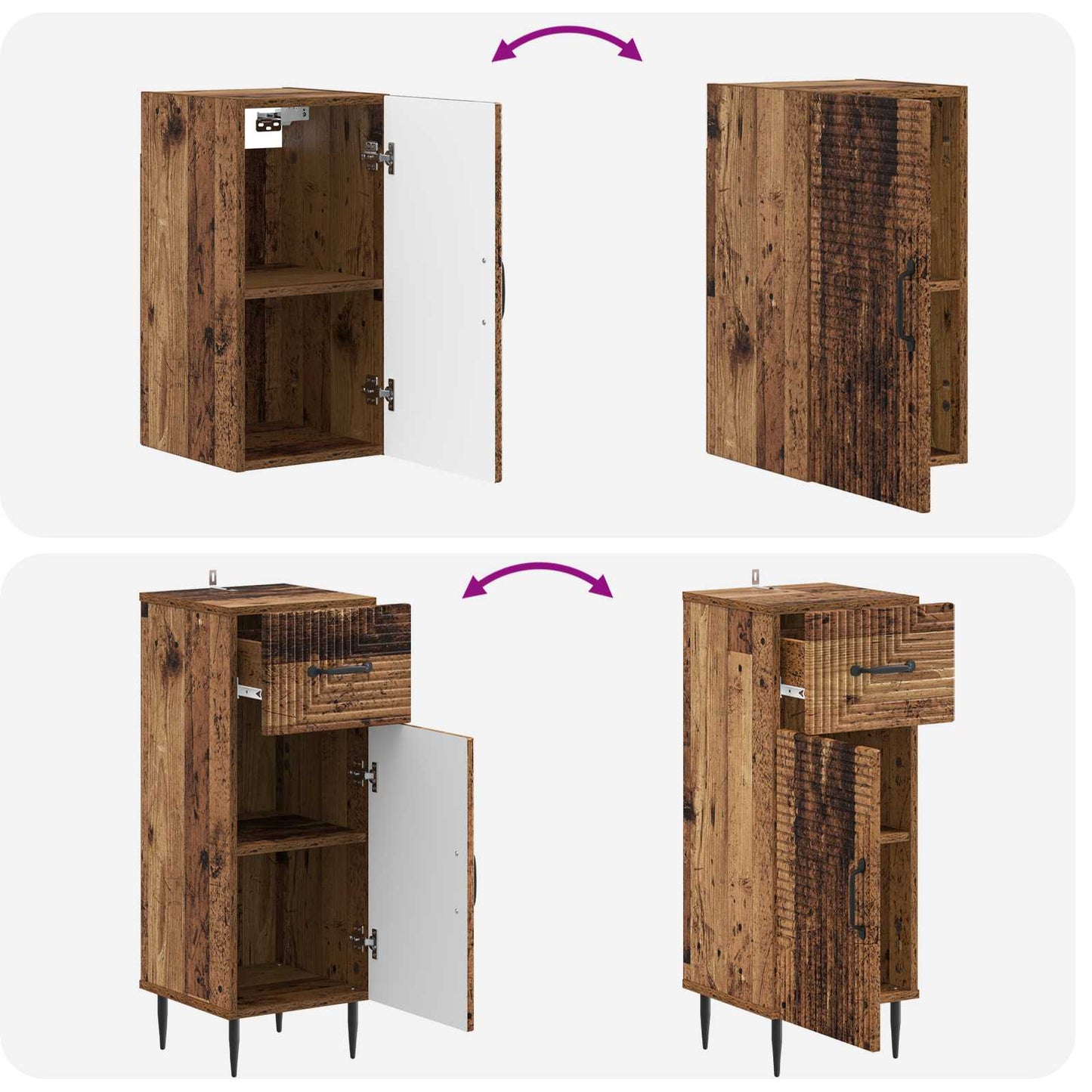 4 Piece Bathroom Cabinet Set HAARLEM Old Wood Engineered Wood
