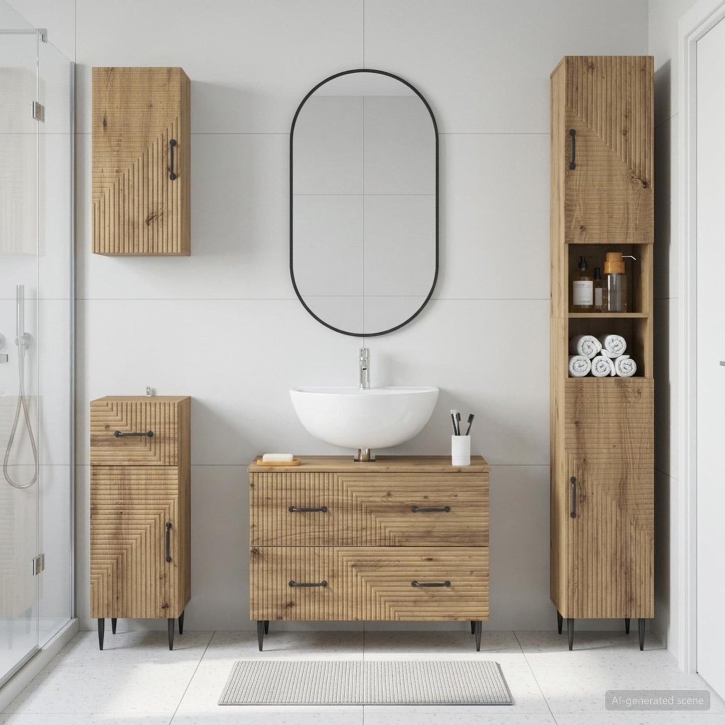 4 Piece Bathroom Cabinet Set HAARLEM Artisan Oak