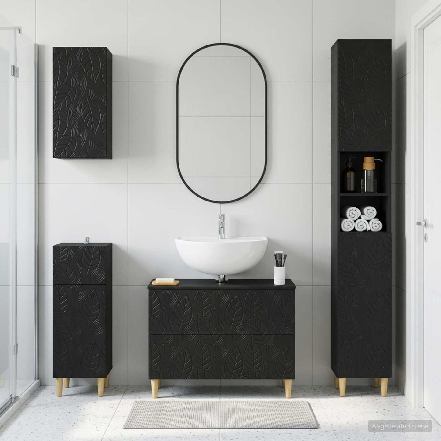 4 Piece Bathroom Cabinet Set DELFT Black Engineered Wood