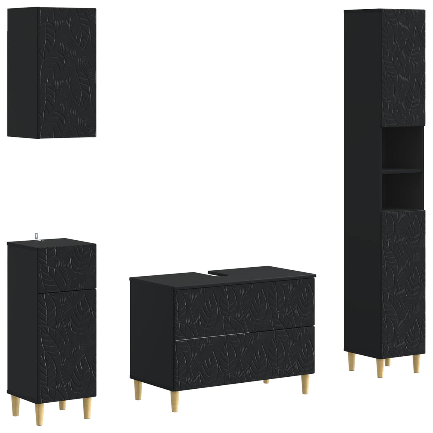 4 Piece Bathroom Cabinet Set DELFT Black Engineered Wood
