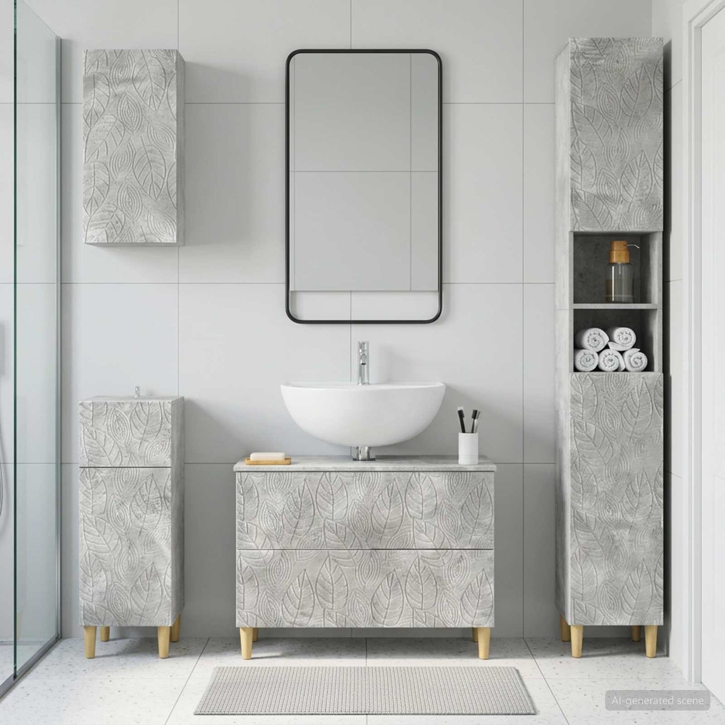 4 Piece Bathroom Cabinet Set DELFT Concrete Grey