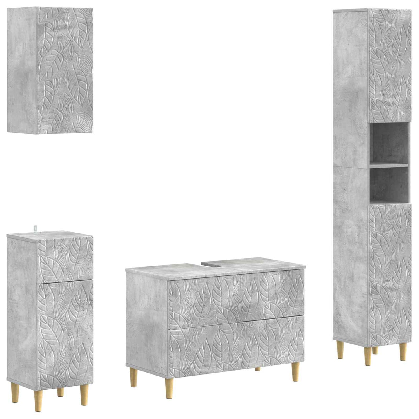 4 Piece Bathroom Cabinet Set DELFT Concrete Grey