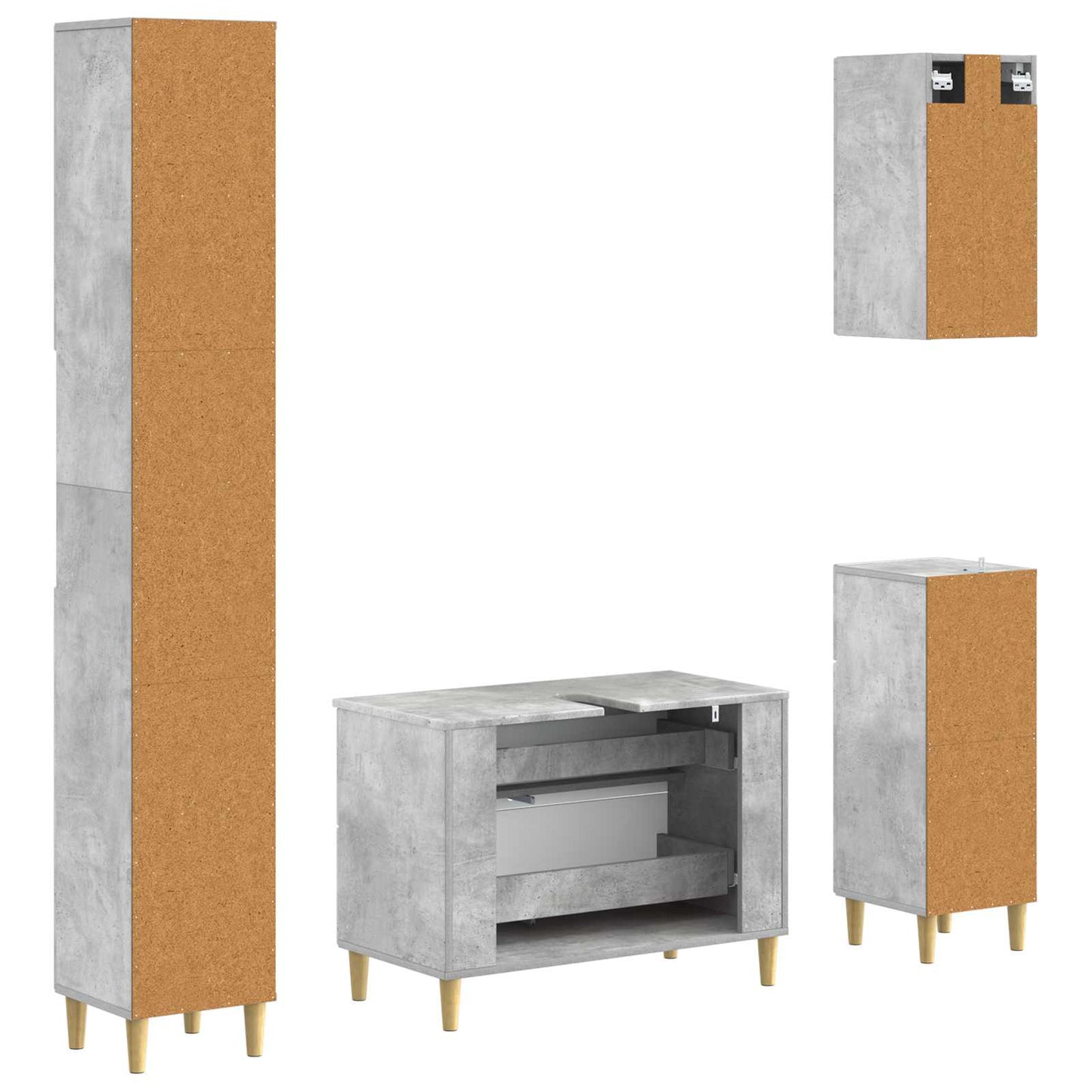 4 Piece Bathroom Cabinet Set DELFT Concrete Grey