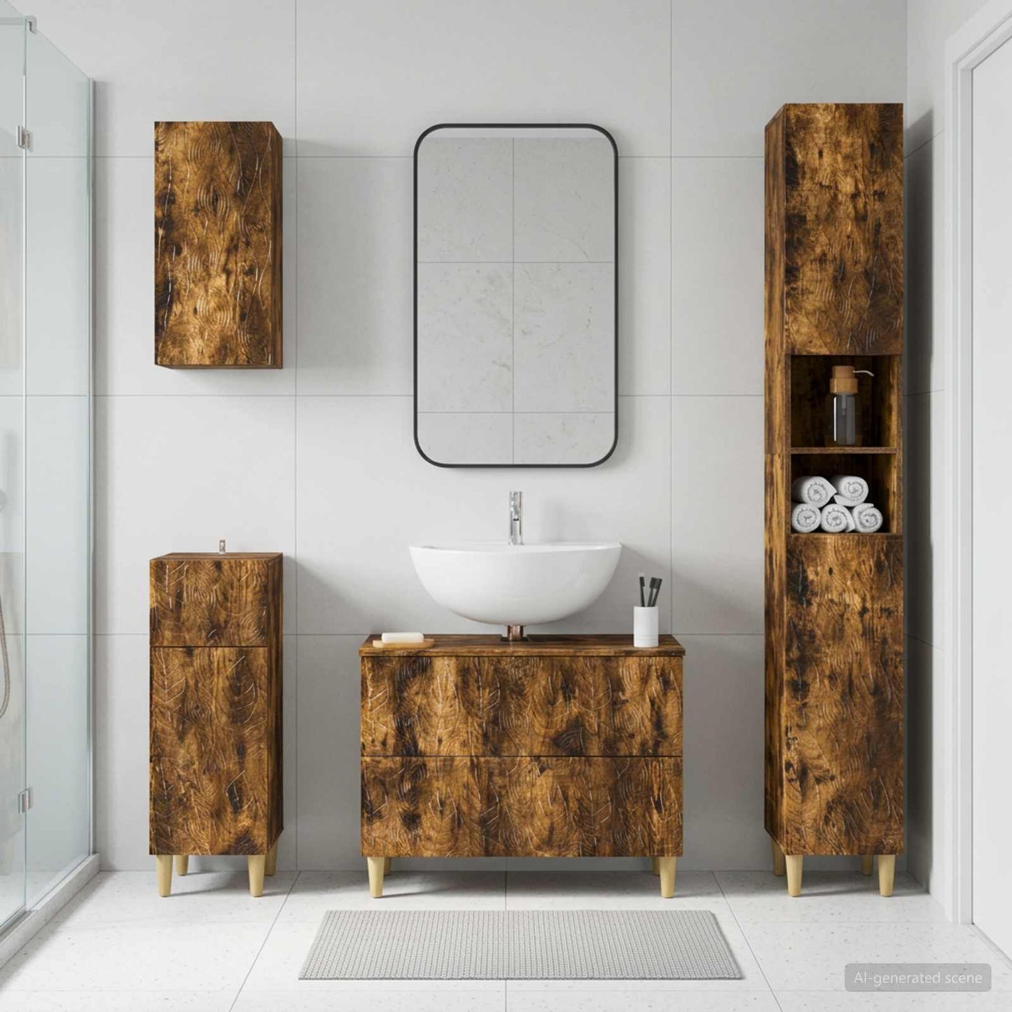 4 Piece Bathroom Cabinet Set DELFT Smoked Oak Engineered Wood