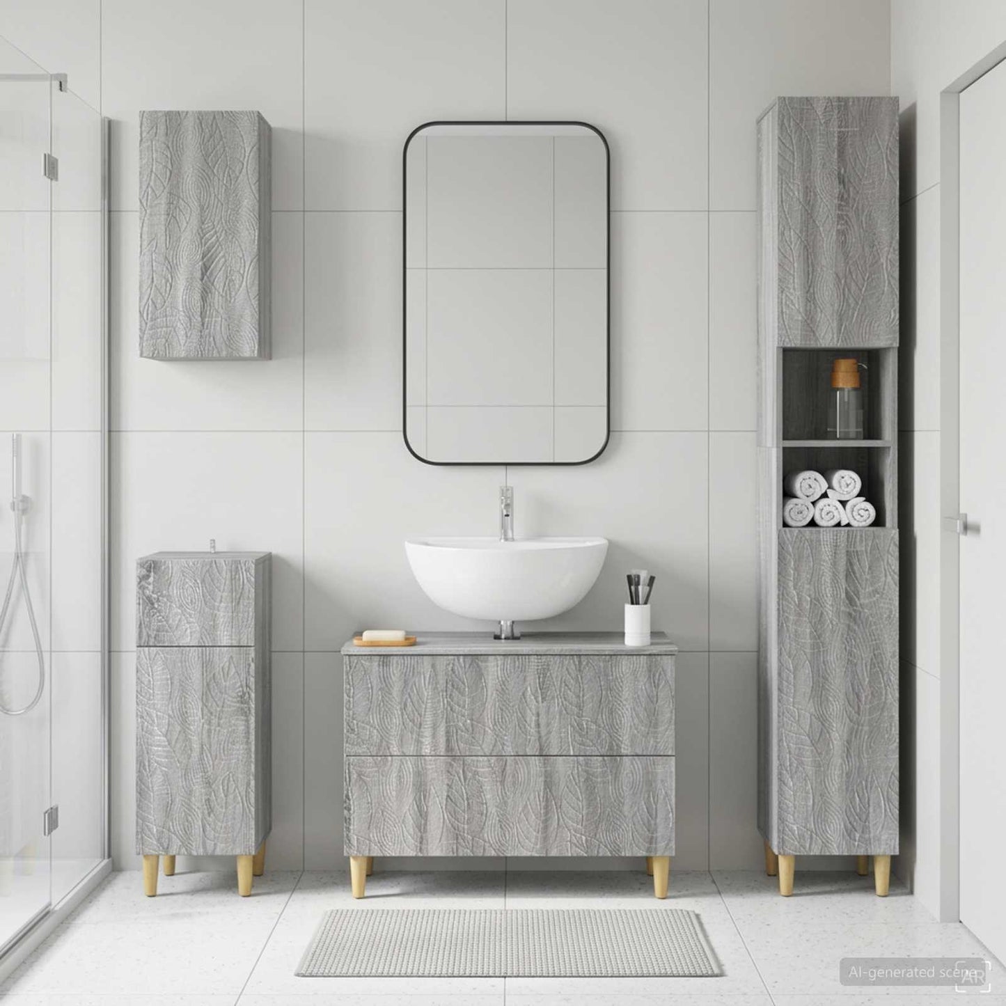 4 Piece Bathroom Cabinet Set DELFT Grey Sonoma Engineered Wood