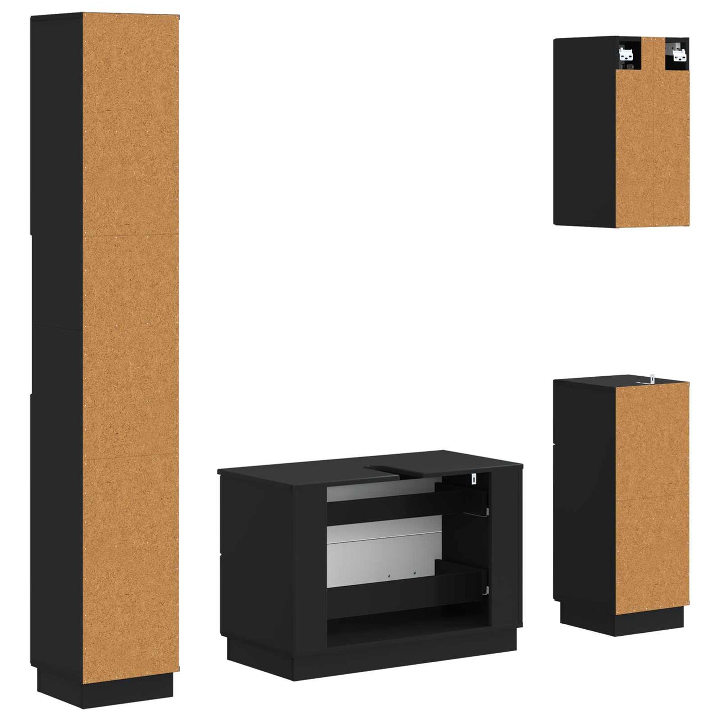 4 Piece Bathroom Cabinet Set HOORN Black Engineered Wood