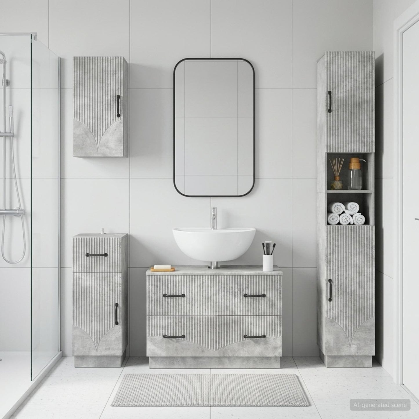 4 Piece Bathroom Cabinet Set HOORN Concrete Grey