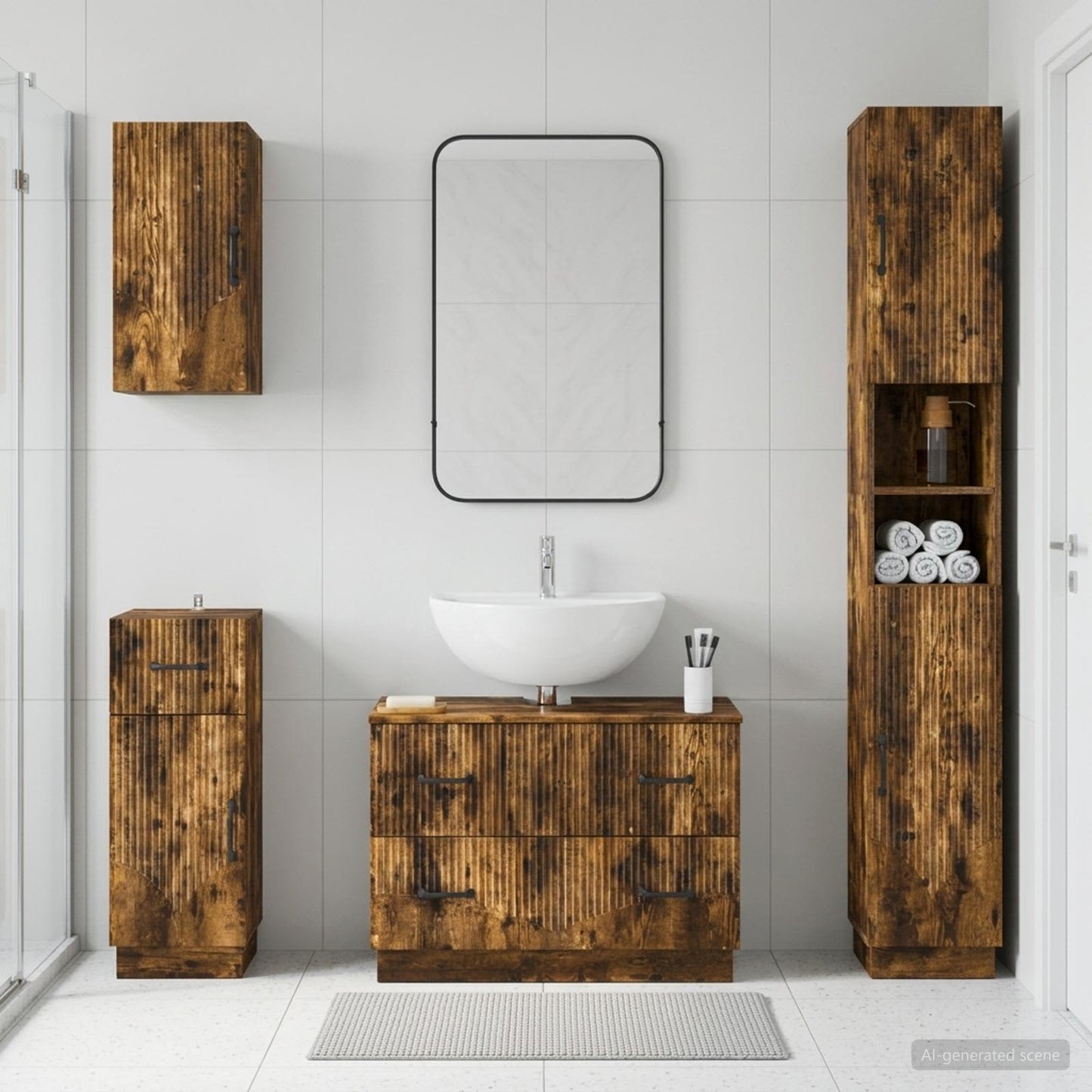 4 Piece Bathroom Cabinet Set HOORN Smoked Oak Engineered Wood