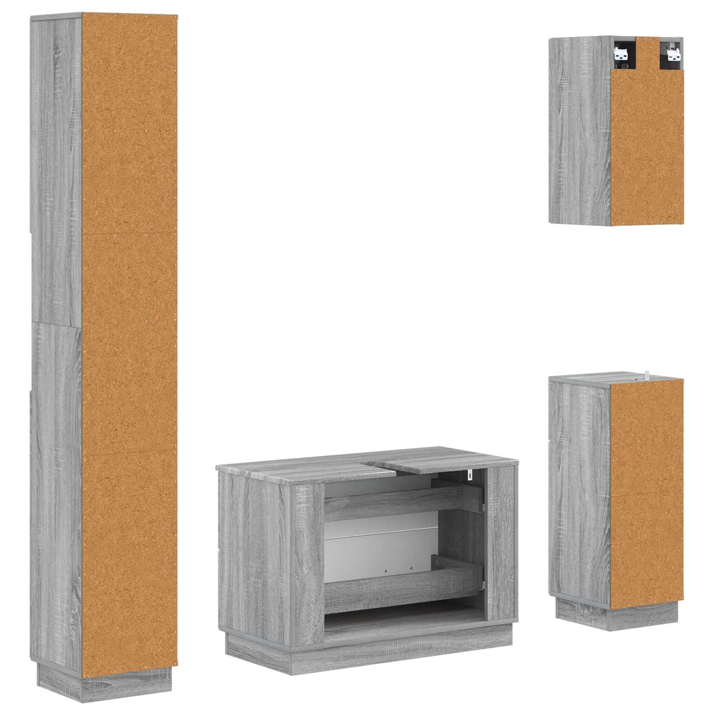 4 Piece Bathroom Cabinet Set HOORN Grey Sonoma Engineered Wood