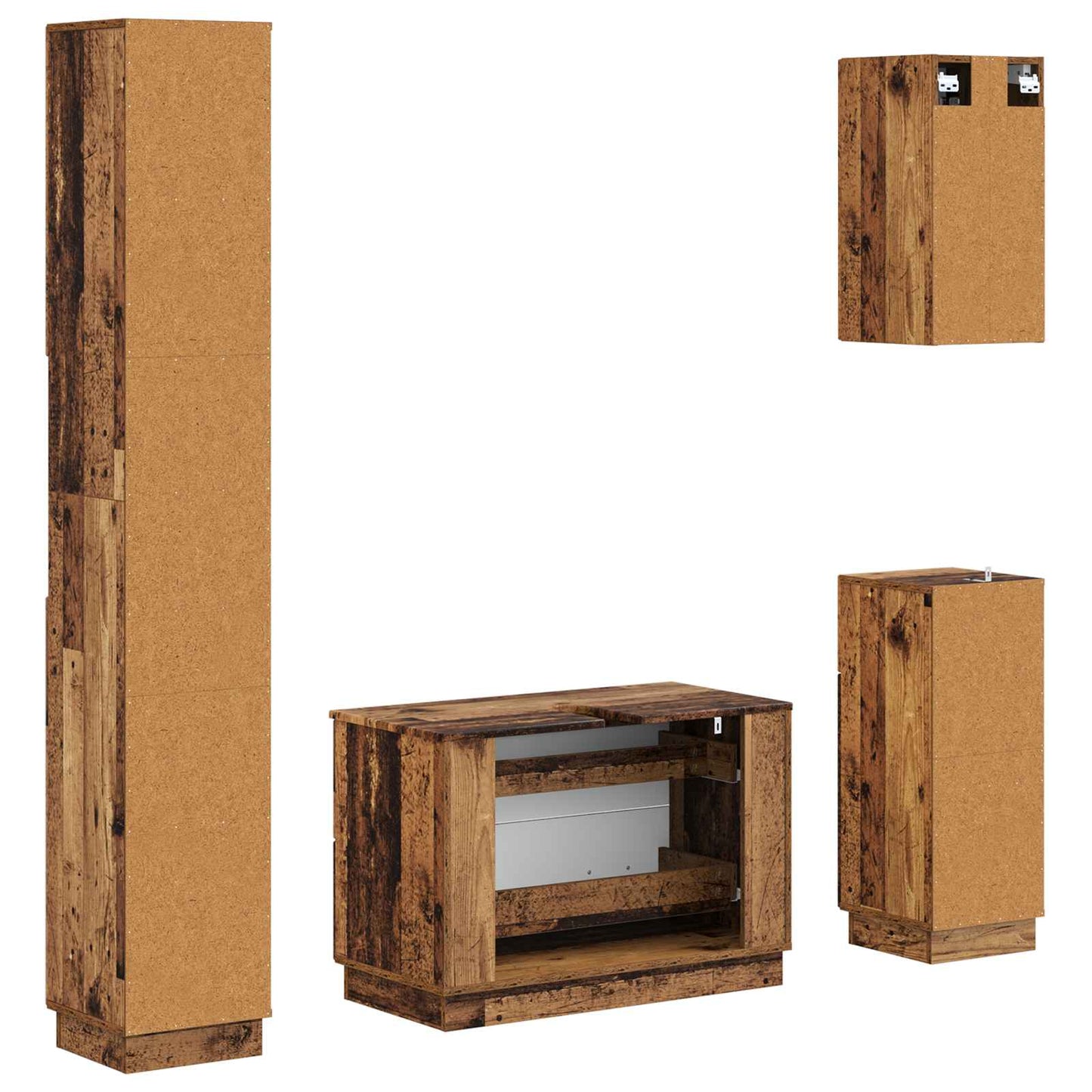4 Piece Bathroom Cabinet Set HOORN Old Wood Engineered Wood