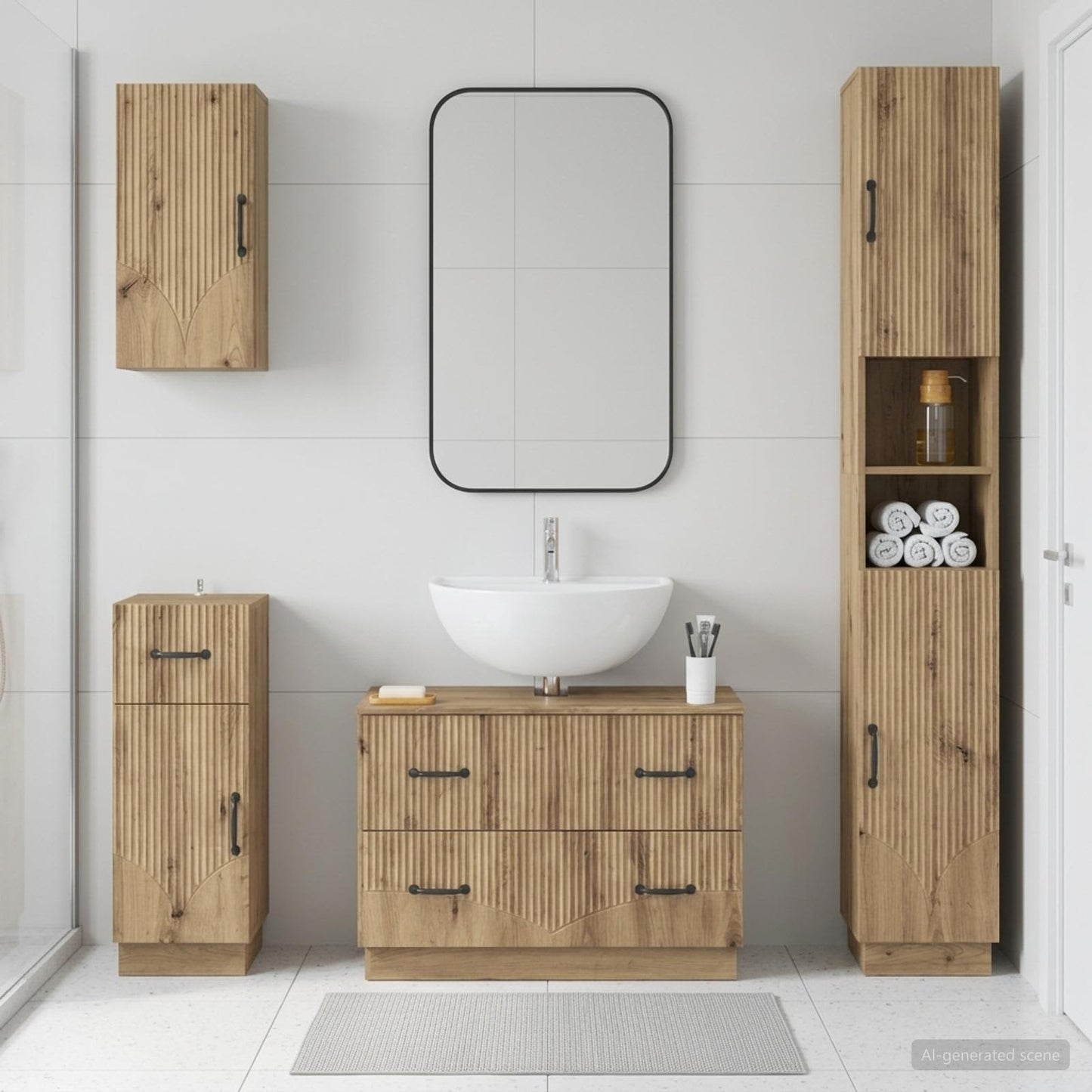 4 Piece Bathroom Cabinet Set HOORN Artisan Oak Engineered Wood