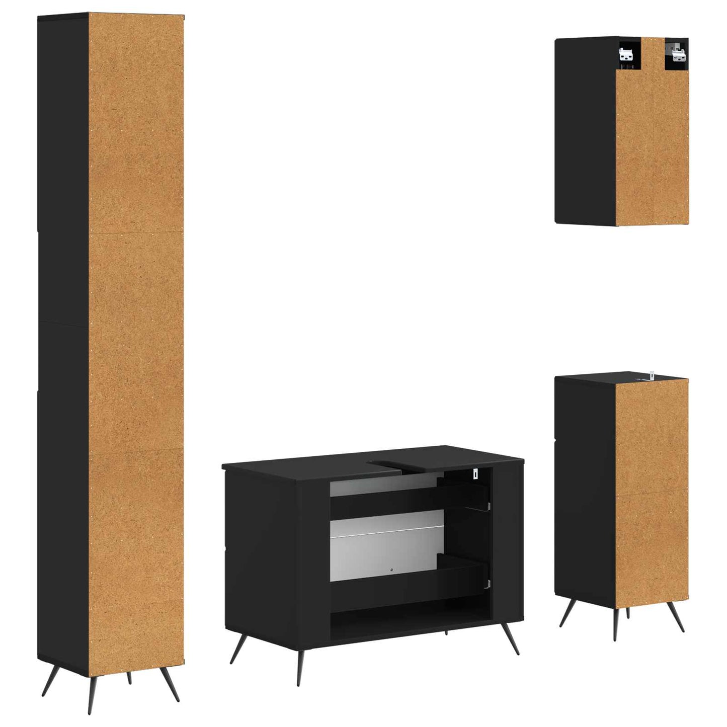 4 Piece Bathroom Cabinet Set BREDA Black Engineered Wood