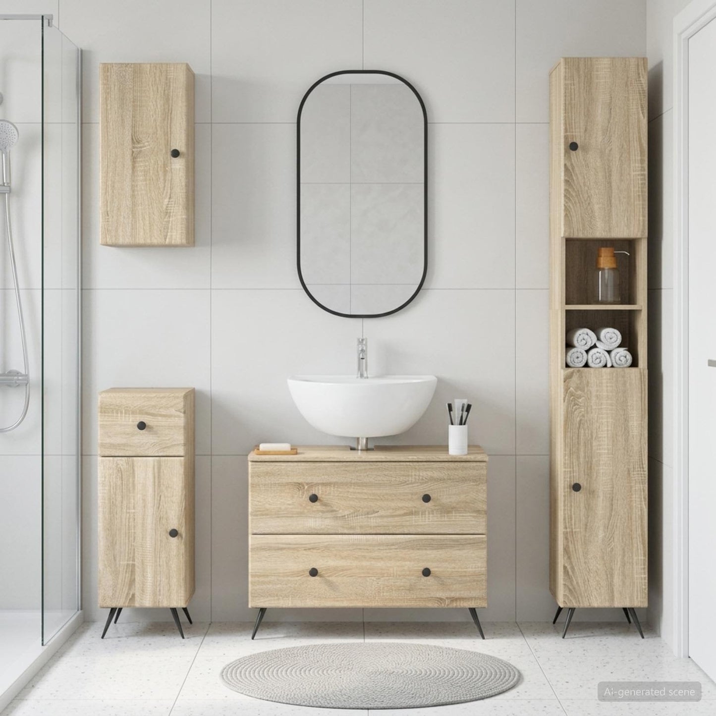 4 Piece Bathroom Cabinet Set BREDA Sonoma Oak Engineered Wood