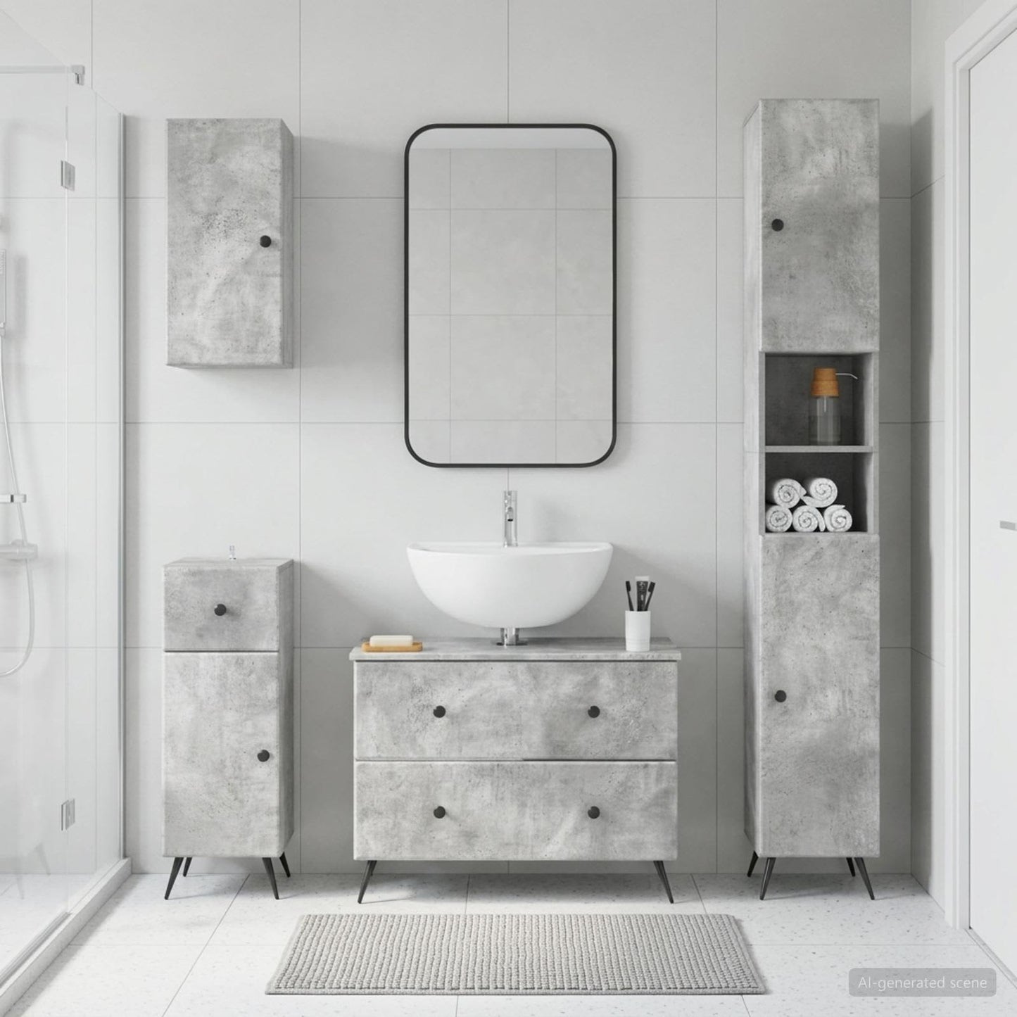 4 Piece Bathroom Cabinet Set BREDA Concrete Grey