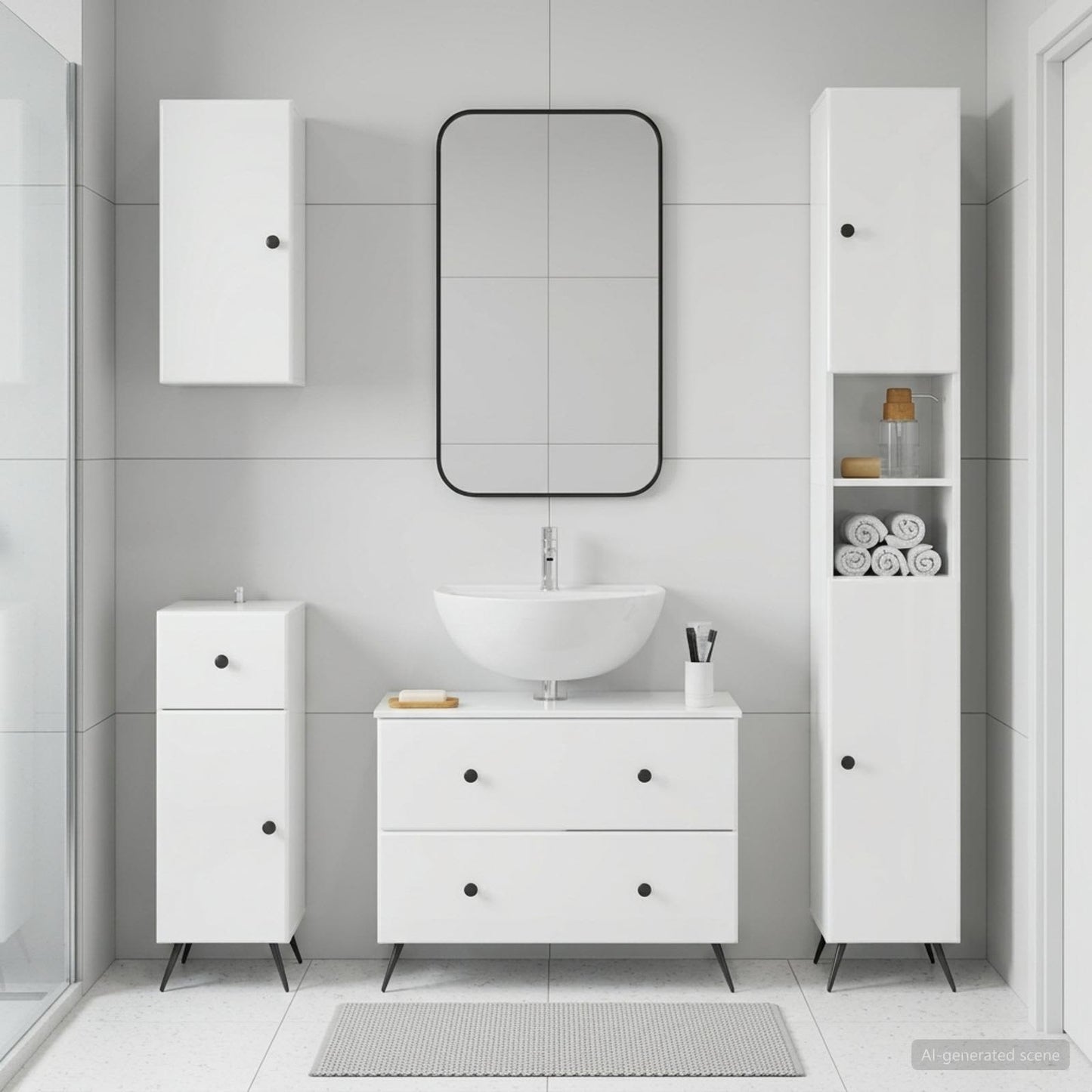 4 Piece Bathroom Cabinet Set BREDA High Gloss White