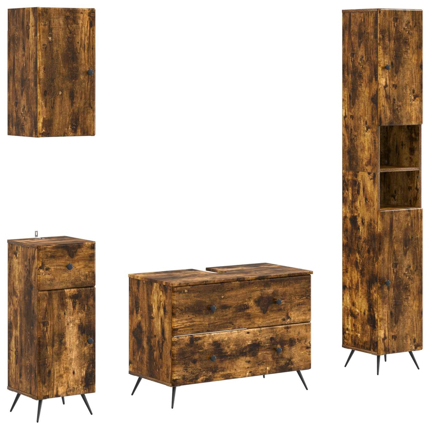 4 Piece Bathroom Cabinet Set BREDA Smoked Oak Engineered Wood
