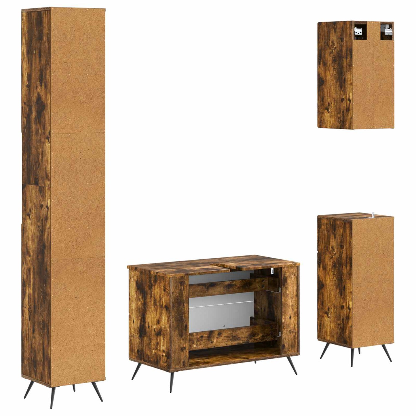 4 Piece Bathroom Cabinet Set BREDA Smoked Oak Engineered Wood