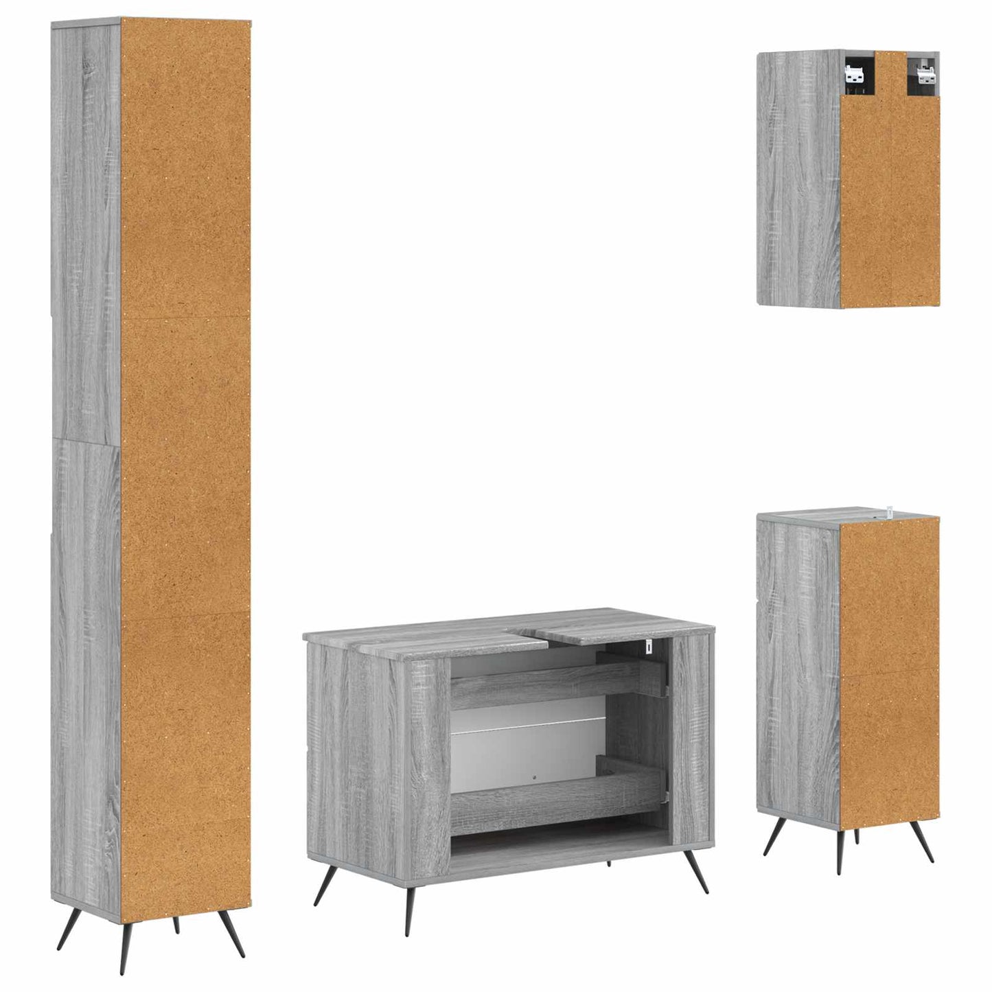 4 Piece Bathroom Cabinet Set BREDA Grey Sonoma Engineered Wood