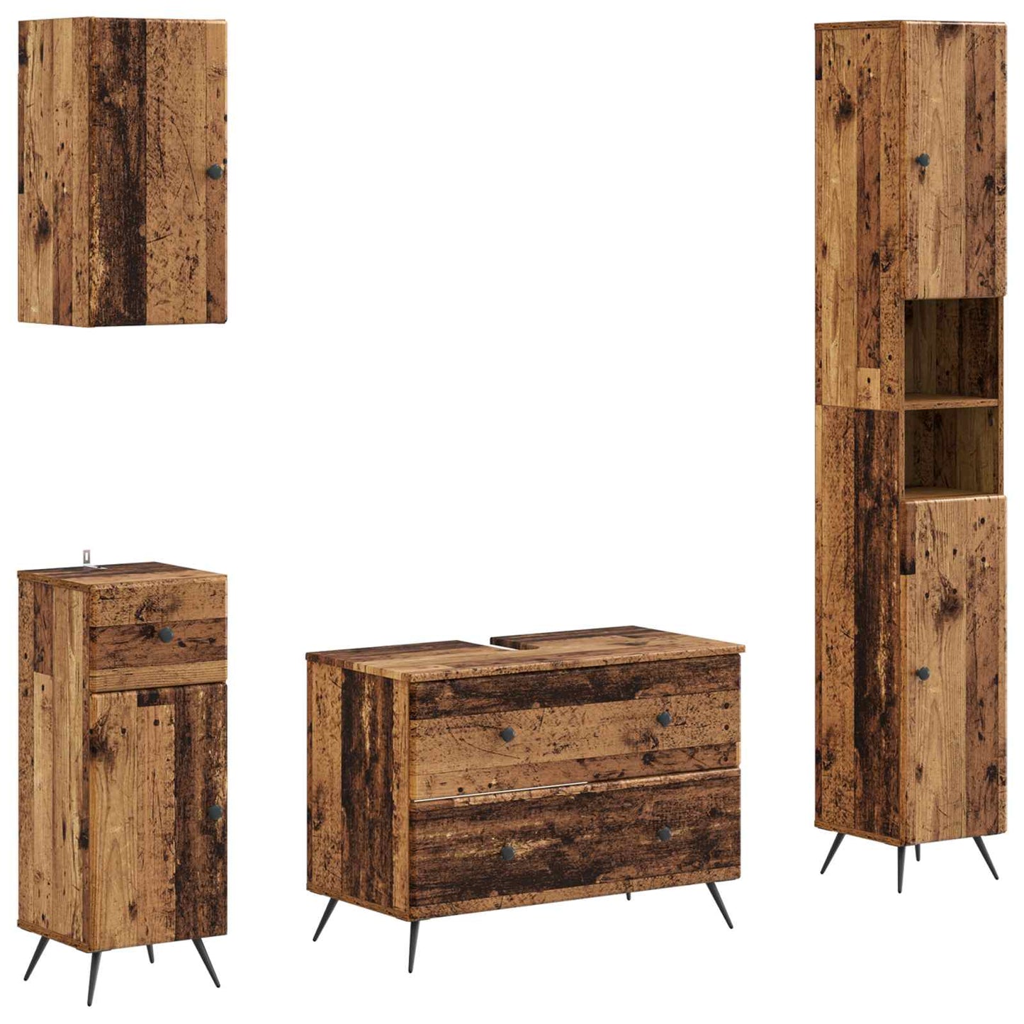 4 Piece Bathroom Cabinet Set BREDA Old Wood Engineered Wood
