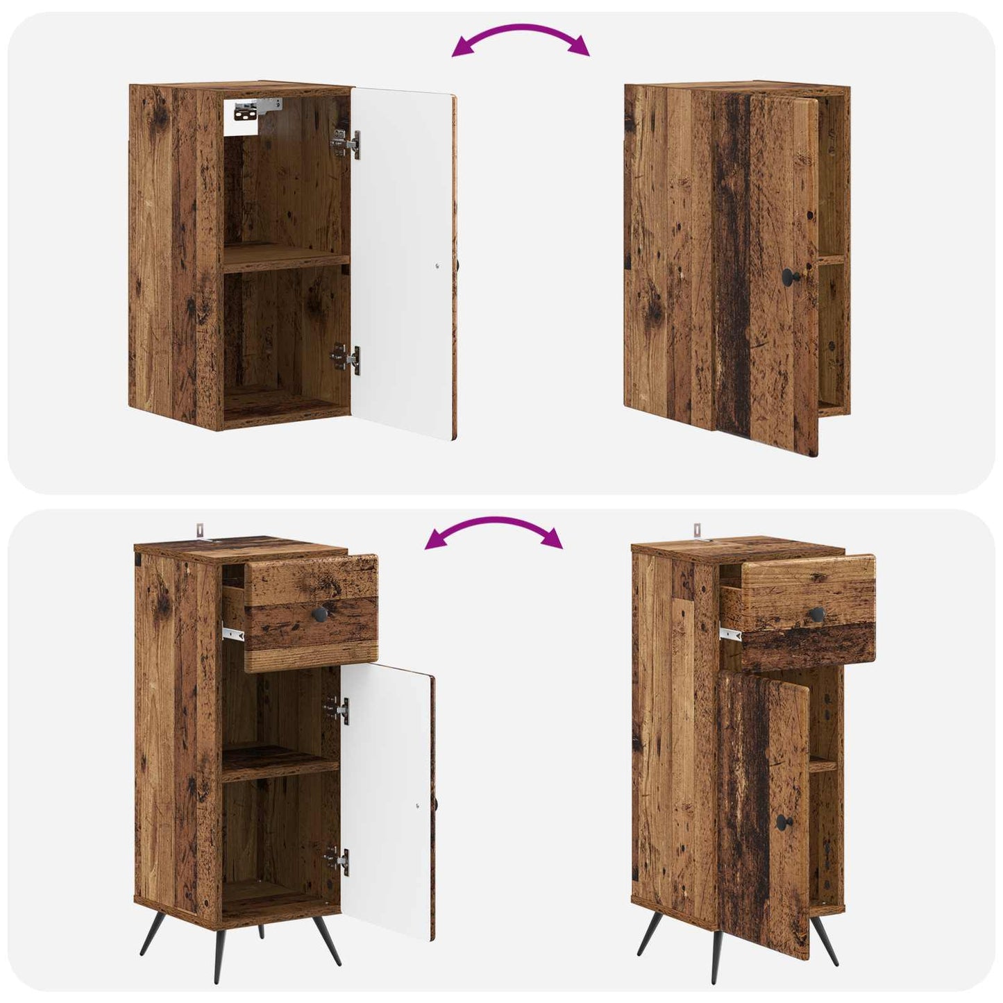 4 Piece Bathroom Cabinet Set BREDA Old Wood Engineered Wood