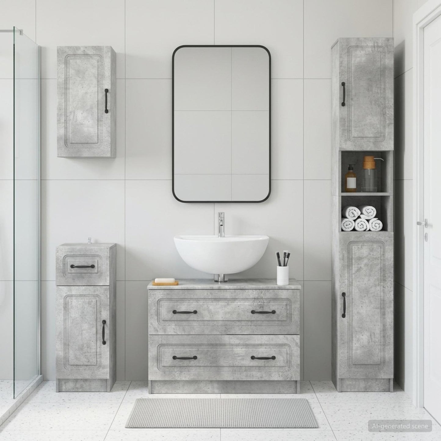 4 Piece Bathroom Cabinet Set UTRECHT Concrete Grey