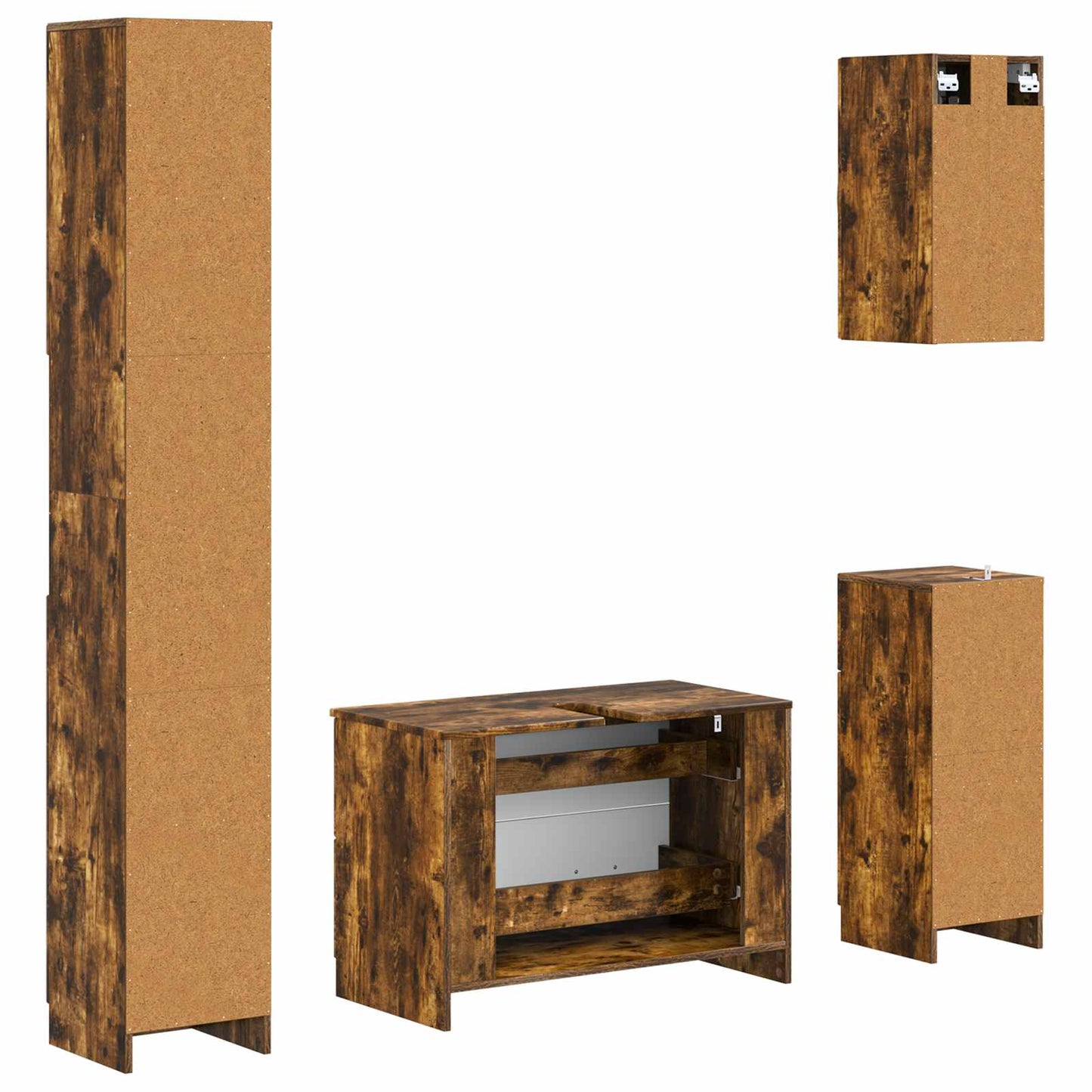 4 Piece Bathroom Cabinet Set UTRECHT Smoked Oak Engineered Wood