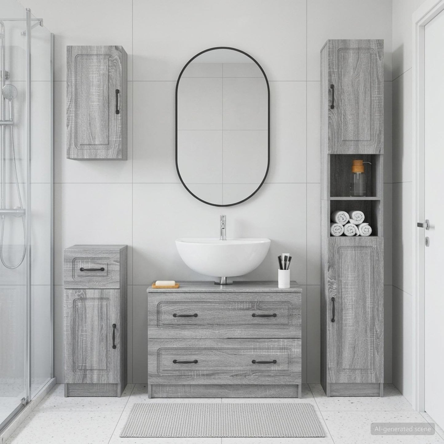 4 Piece Bathroom Cabinet Set UTRECHT Grey Sonoma