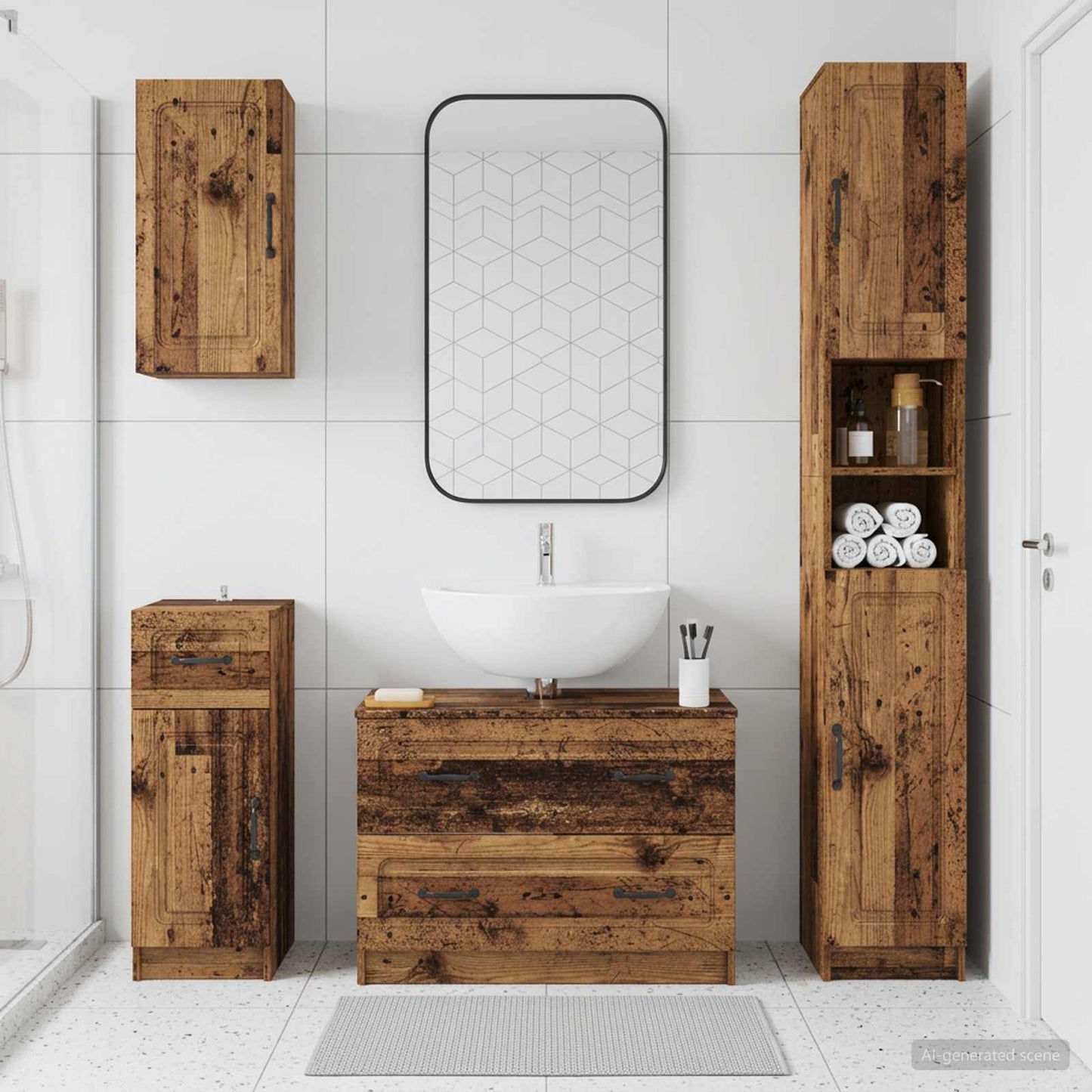 4 Piece Bathroom Cabinet Set UTRECHT Old Wood Engineered Wood