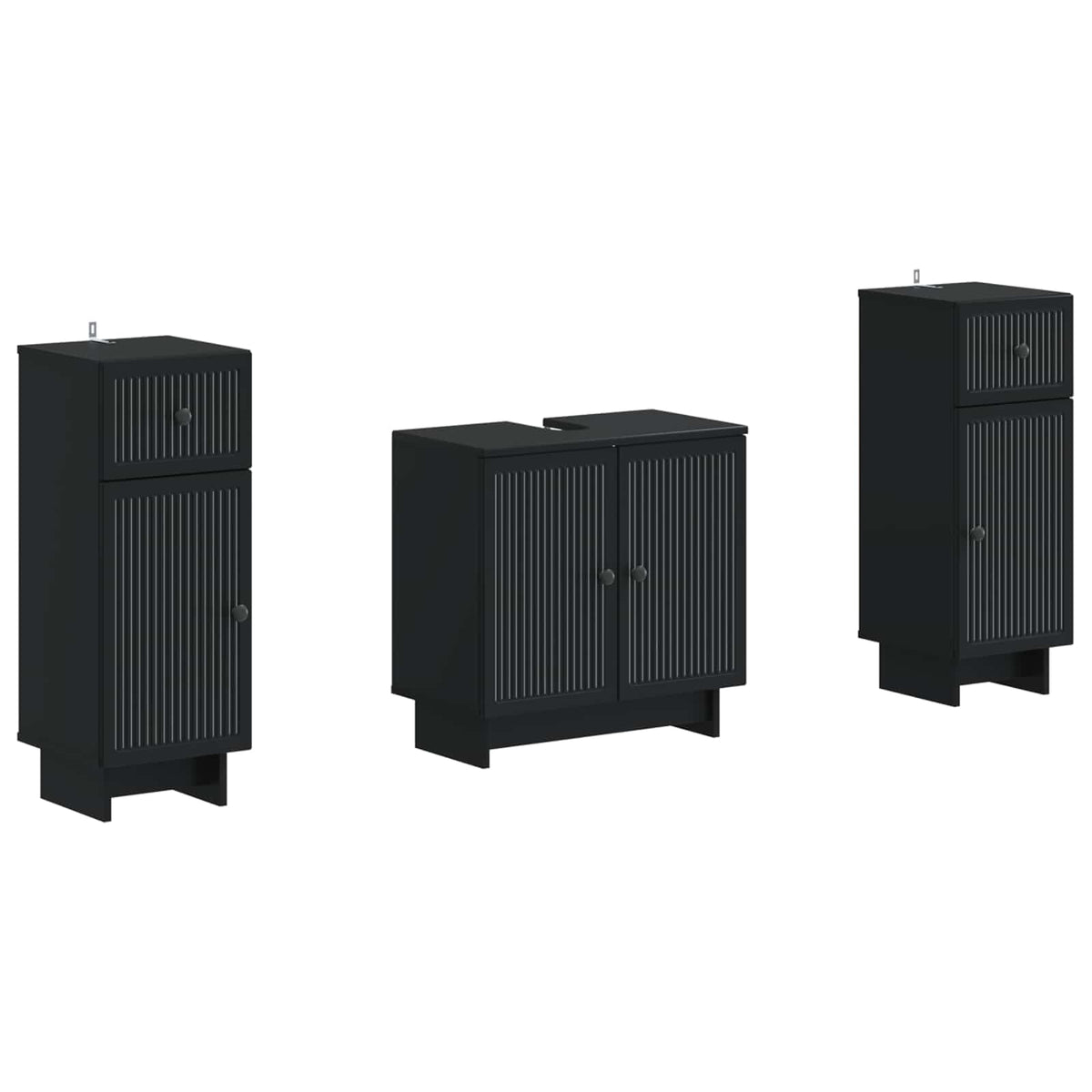 3 Piece Bathroom Cabinet Set EDE Black Engineered Wood