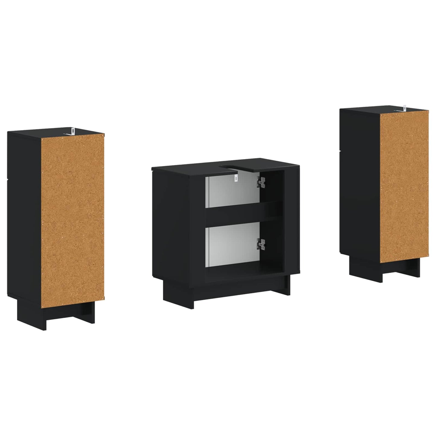 2 Piece Bathroom Cabinet Set EDE Black Engineered Wood