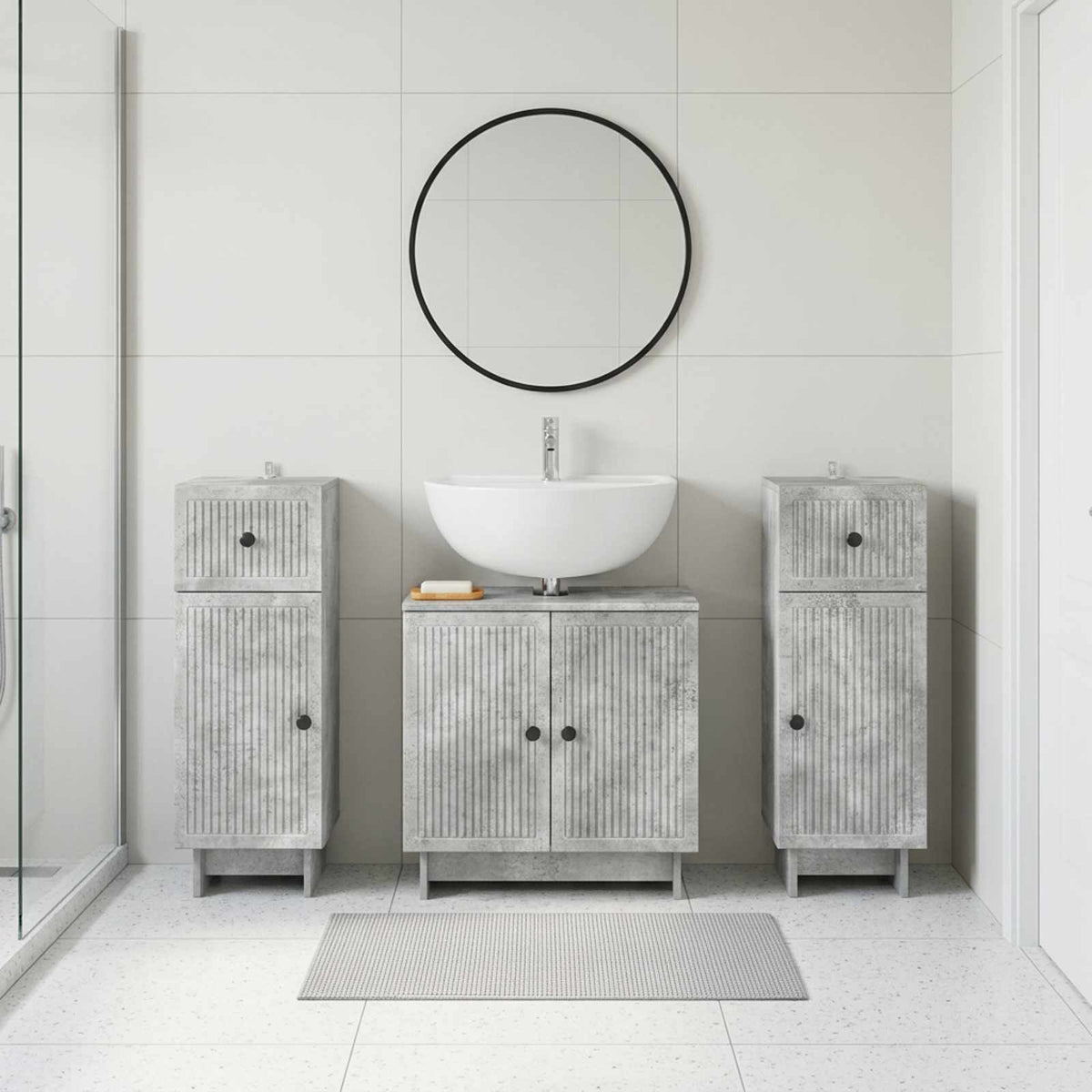 3 Piece Bathroom Cabinet Set EDE Concrete Grey Engineered Wood