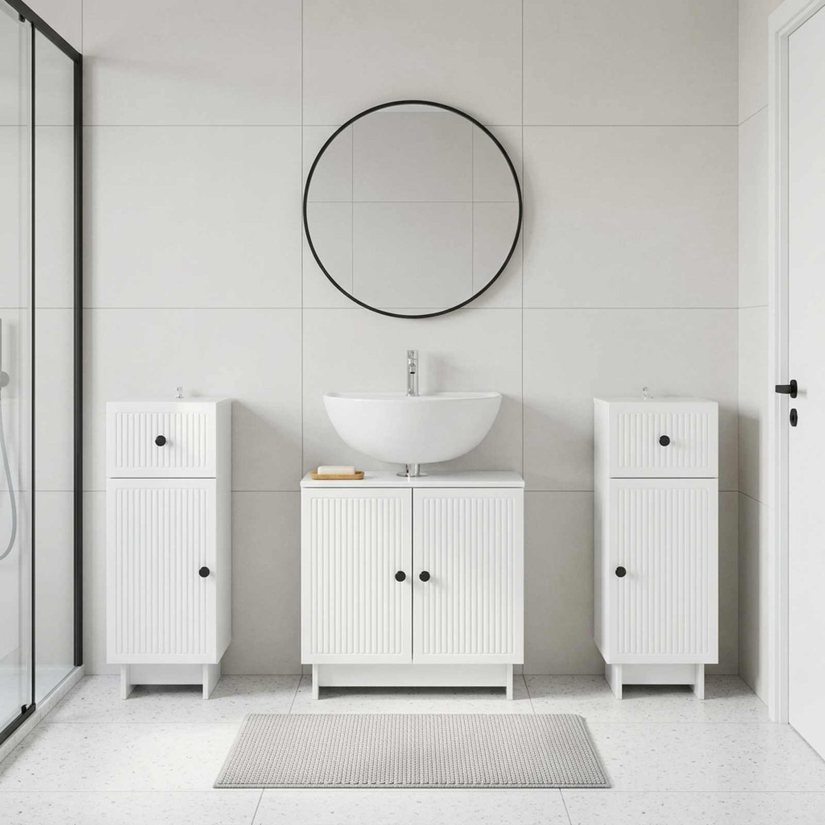3 Piece Bathroom Cabinet Set EDE High Gloss White