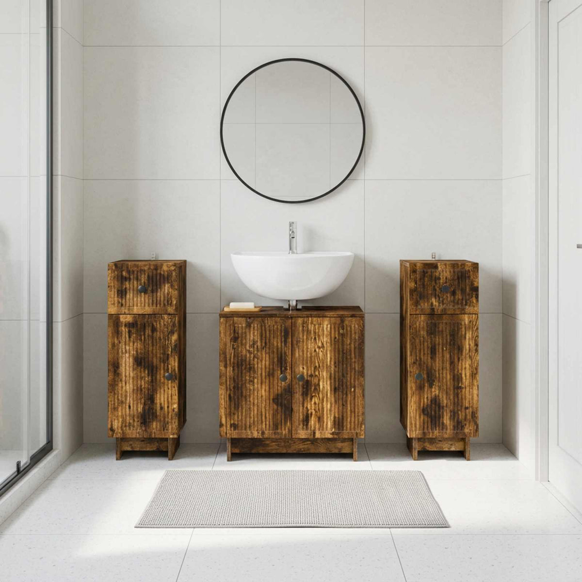 3 Piece Bathroom Cabinet Set EDE Smoked Oak Engineered Wood