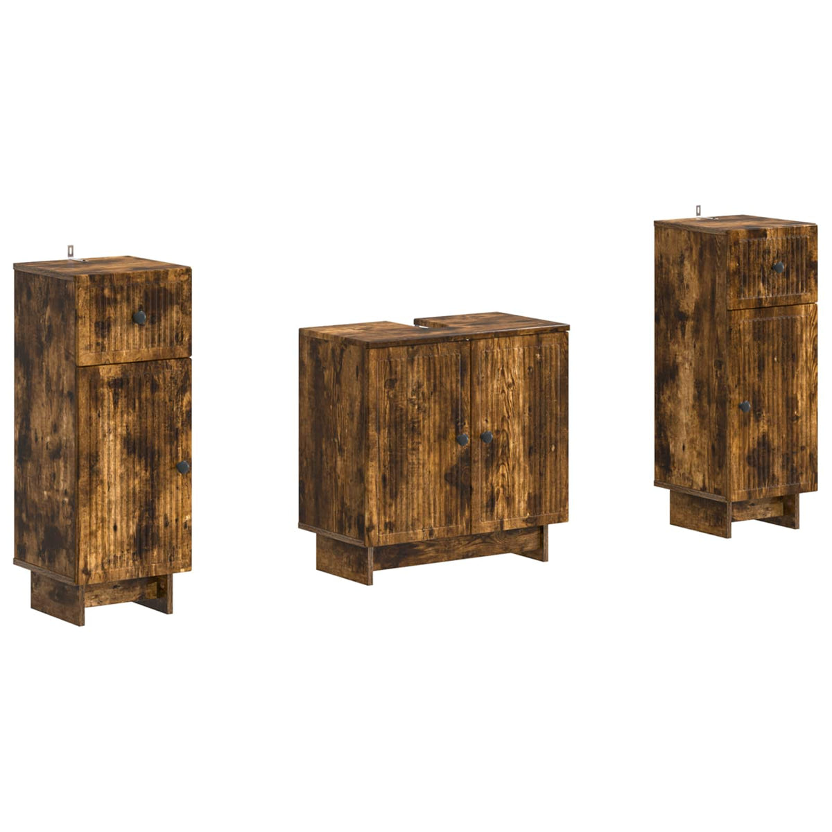 3 Piece Bathroom Cabinet Set EDE Smoked Oak Engineered Wood