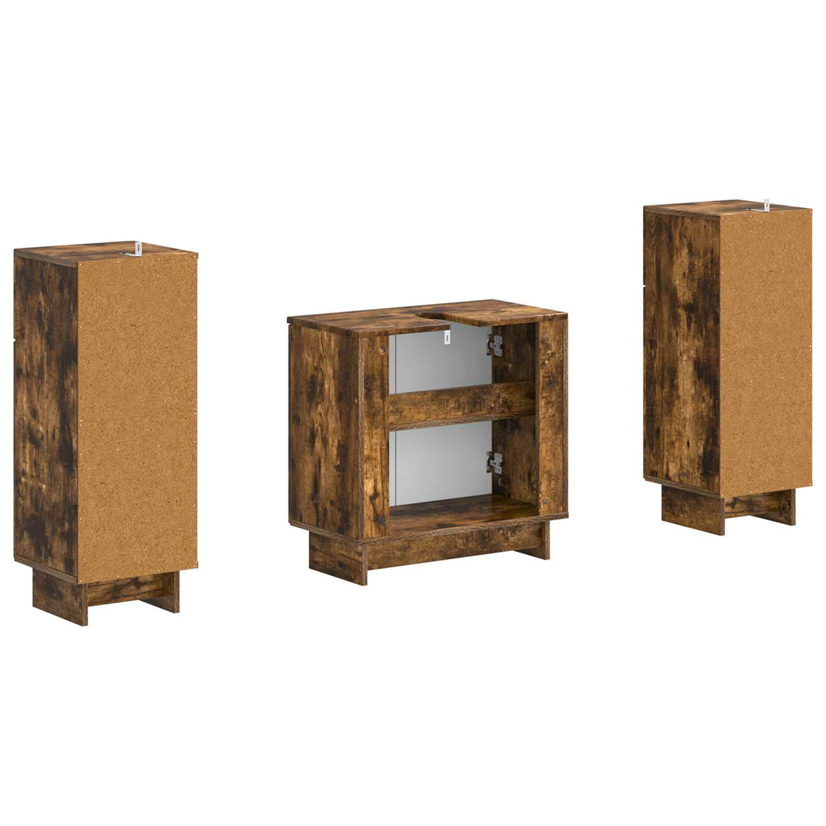 3 Piece Bathroom Cabinet Set EDE Smoked Oak Engineered Wood