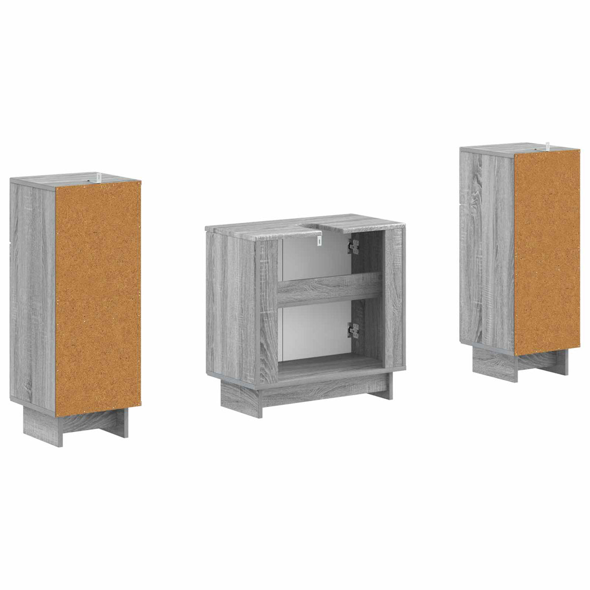 3 Piece Bathroom Cabinet Set EDE Grey Sonoma Engineered Wood