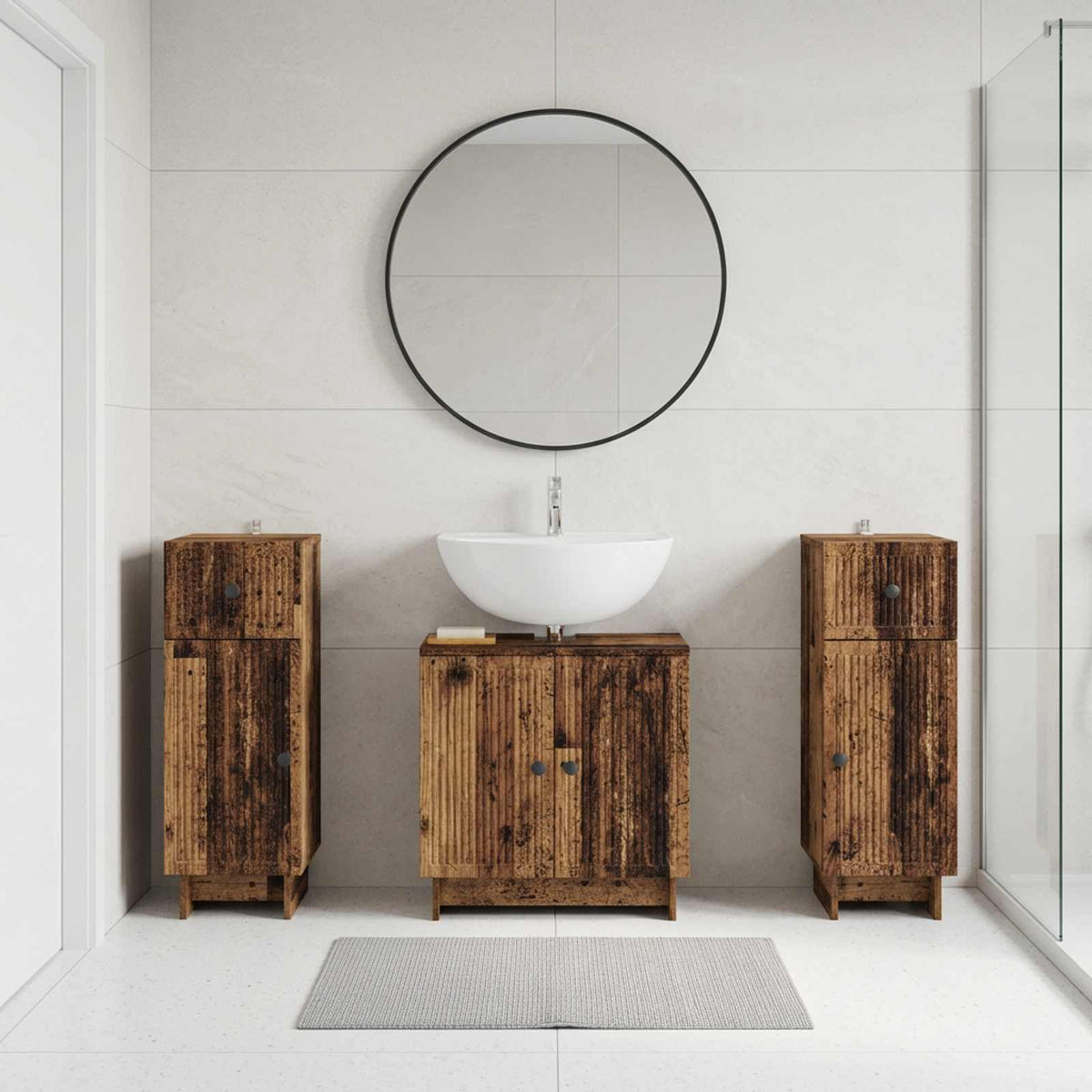 3 Piece Bathroom Cabinet Set EDE Old Wood Engineered Wood