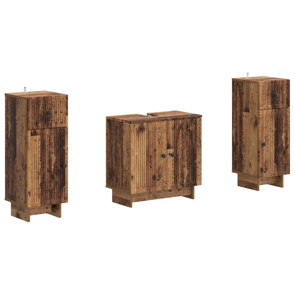 3 Piece Bathroom Cabinet Set EDE Old Wood Engineered Wood
