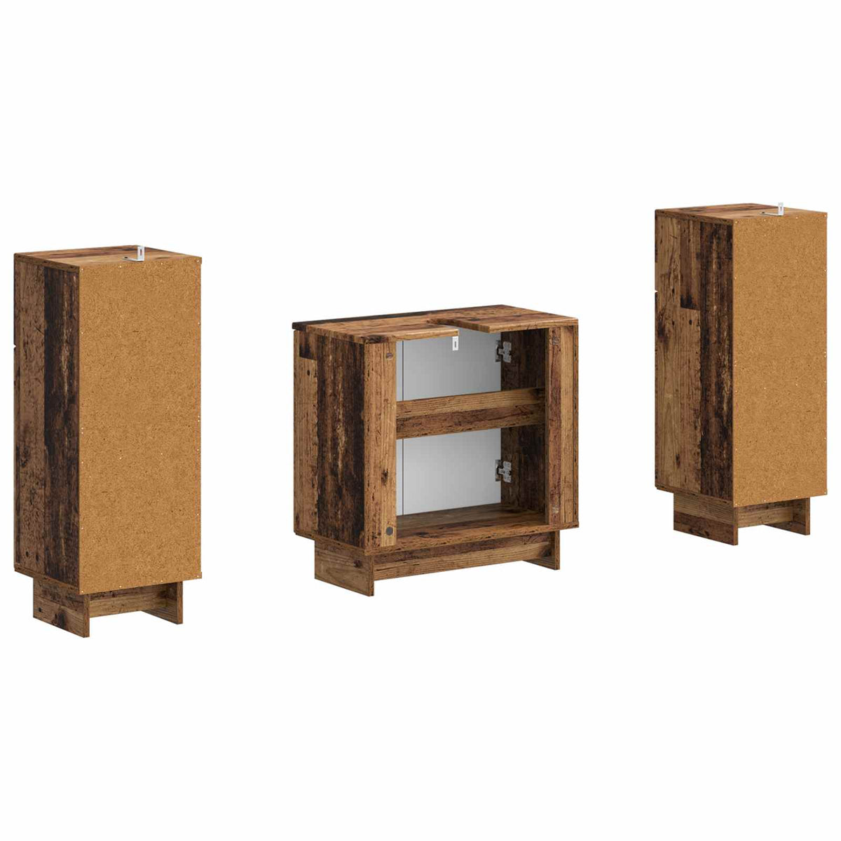 3 Piece Bathroom Cabinet Set EDE Old Wood Engineered Wood