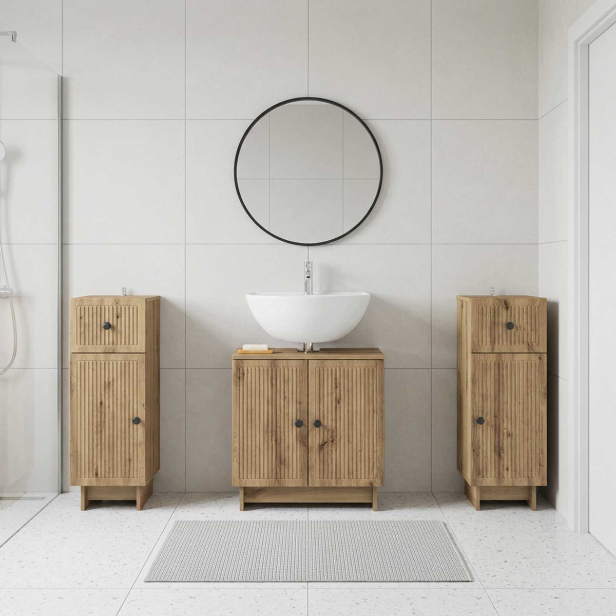 3 Piece Bathroom Cabinet Set EDE Artisan Oak Engineered Wood