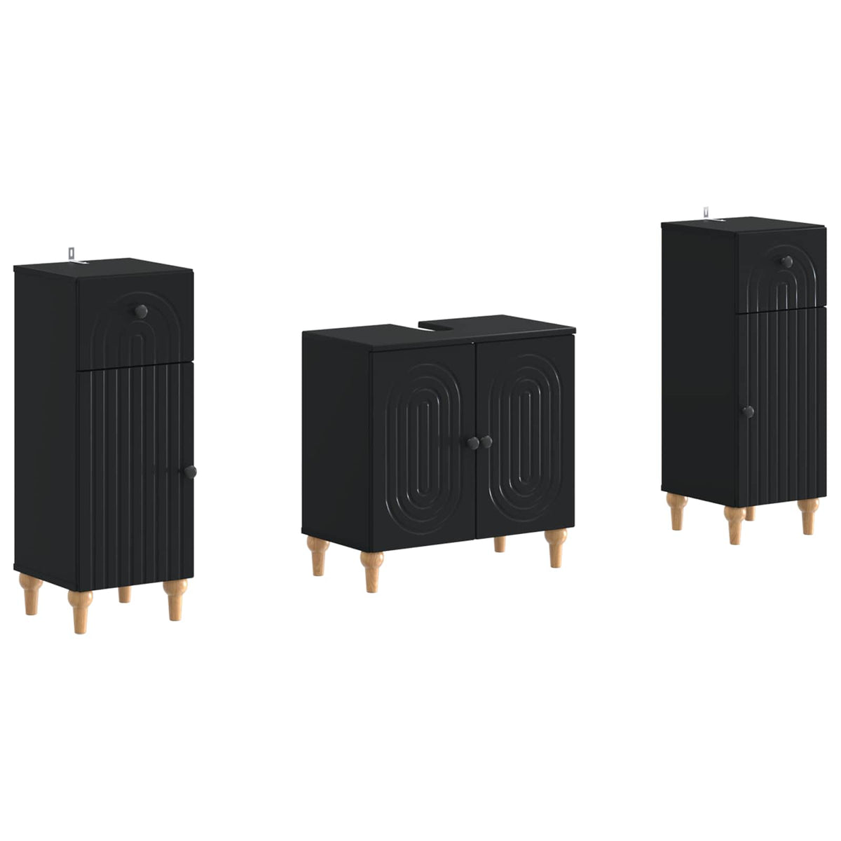 3 Piece Bathroom Cabinet Set ALKMAAR Black Engineered Wood