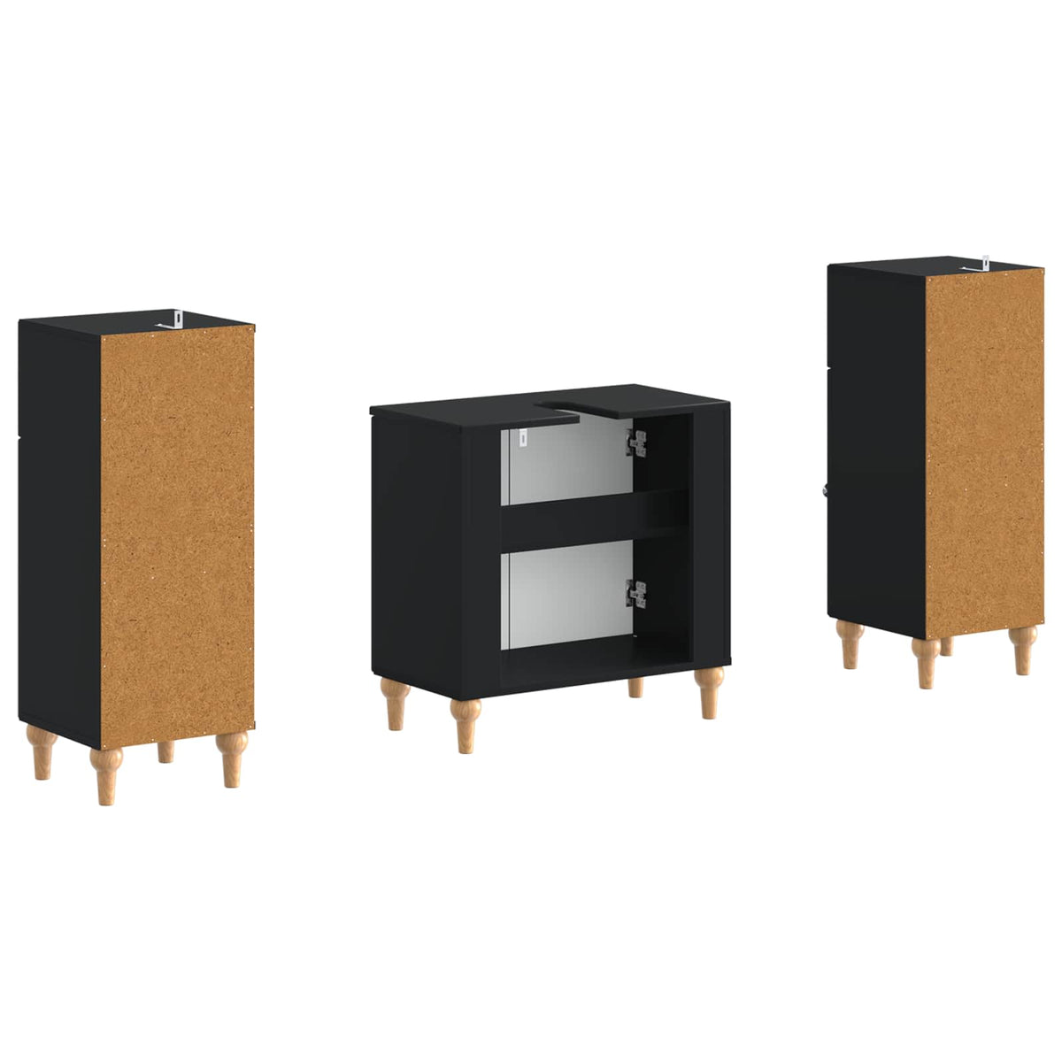 3 Piece Bathroom Cabinet Set ALKMAAR Black Engineered Wood