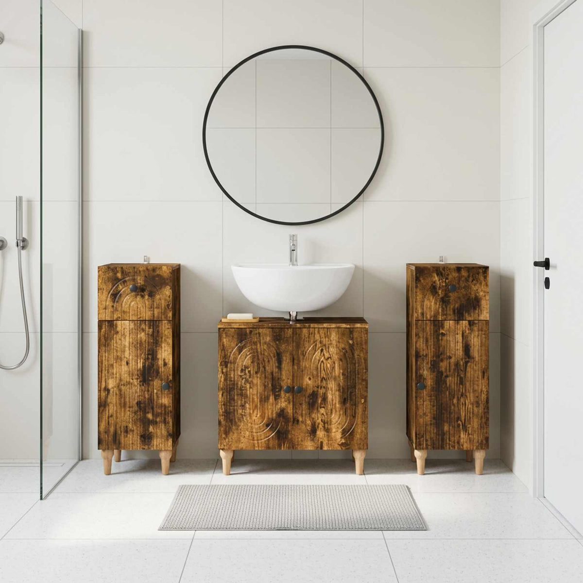 3 Piece Bathroom Cabinet Set ALKMAAR Smoked Oak Engineered Wood