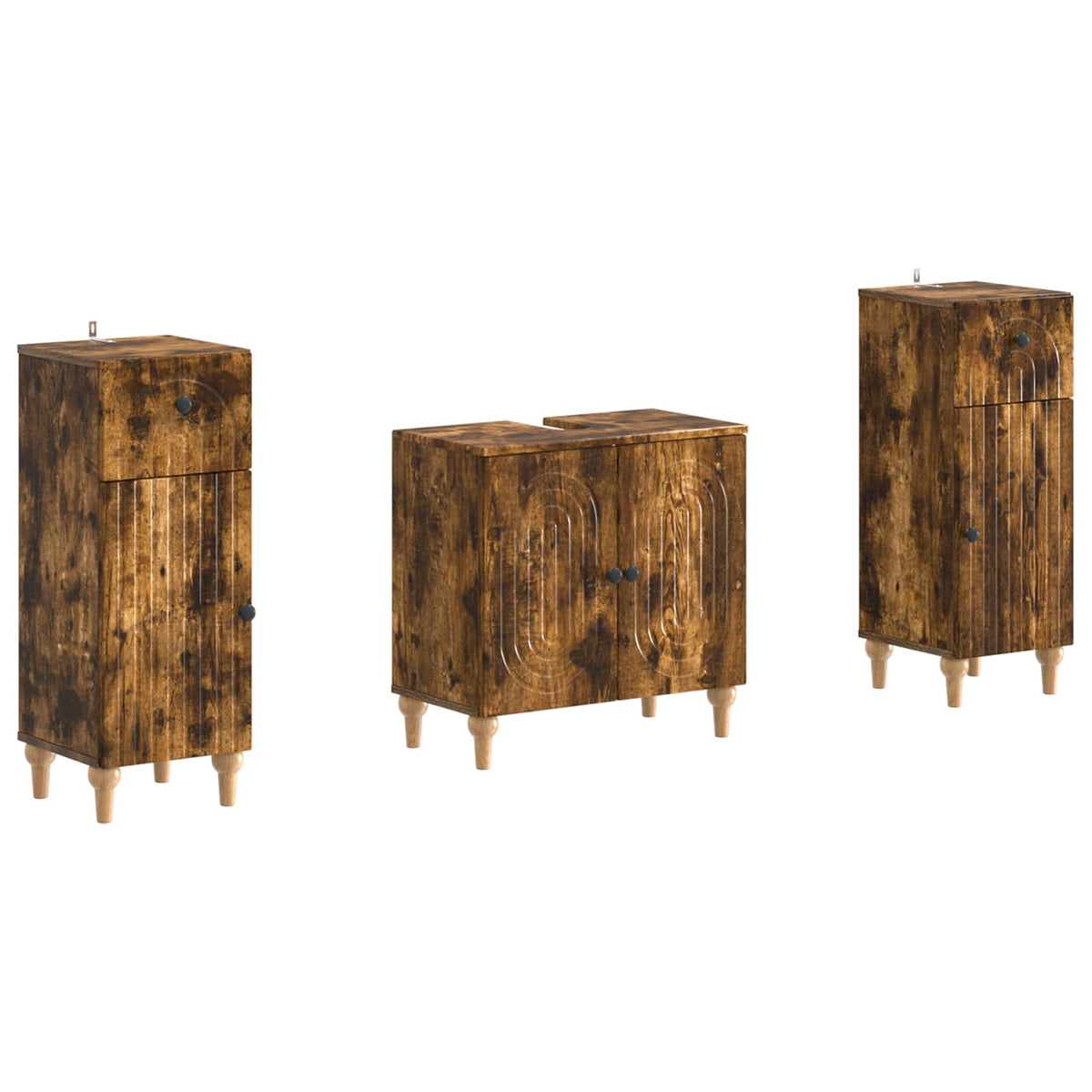 3 Piece Bathroom Cabinet Set ALKMAAR Smoked Oak Engineered Wood
